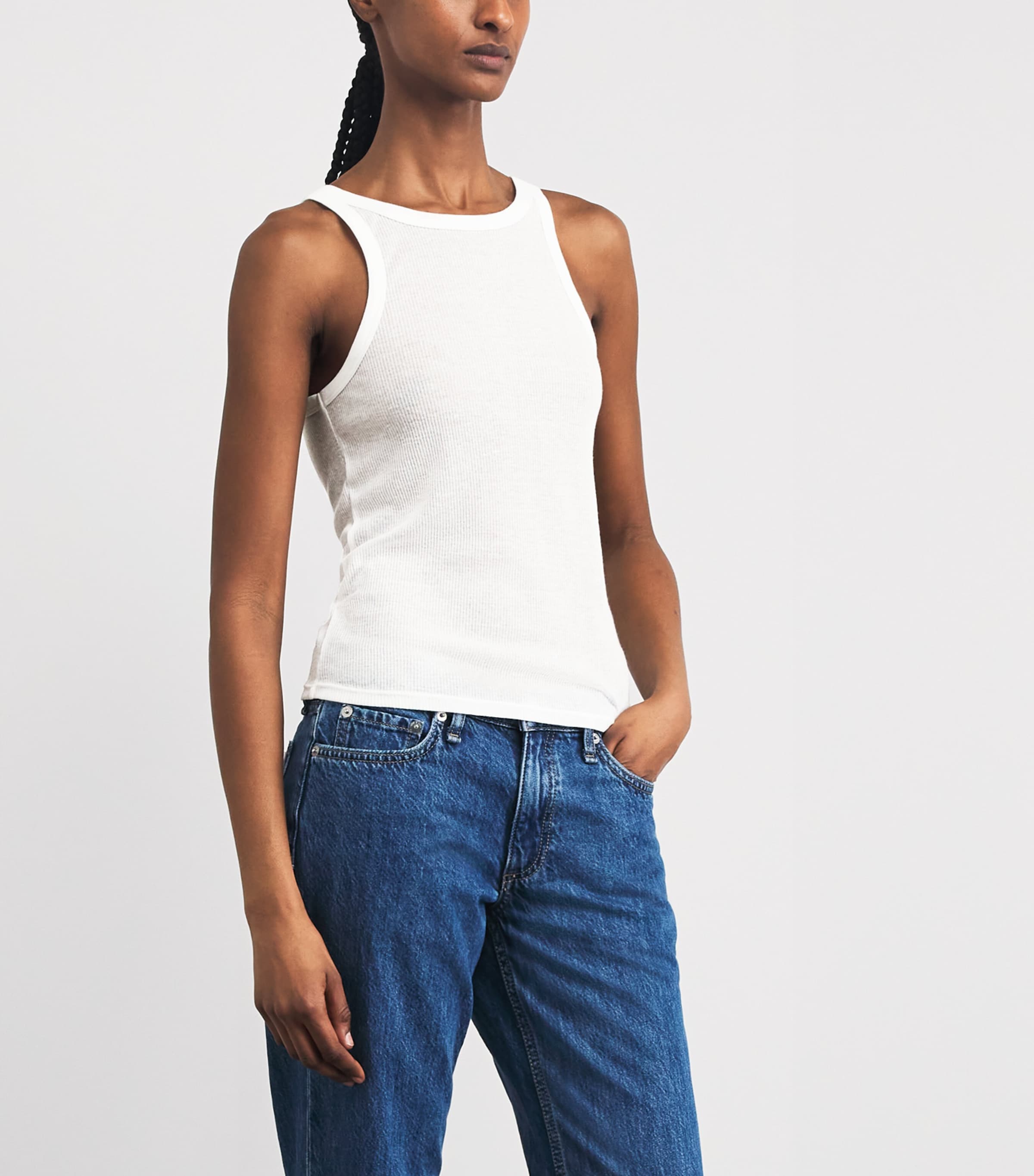 Skims Womens Semi-Sheer Ribbed Tank Top Snow Image 4
