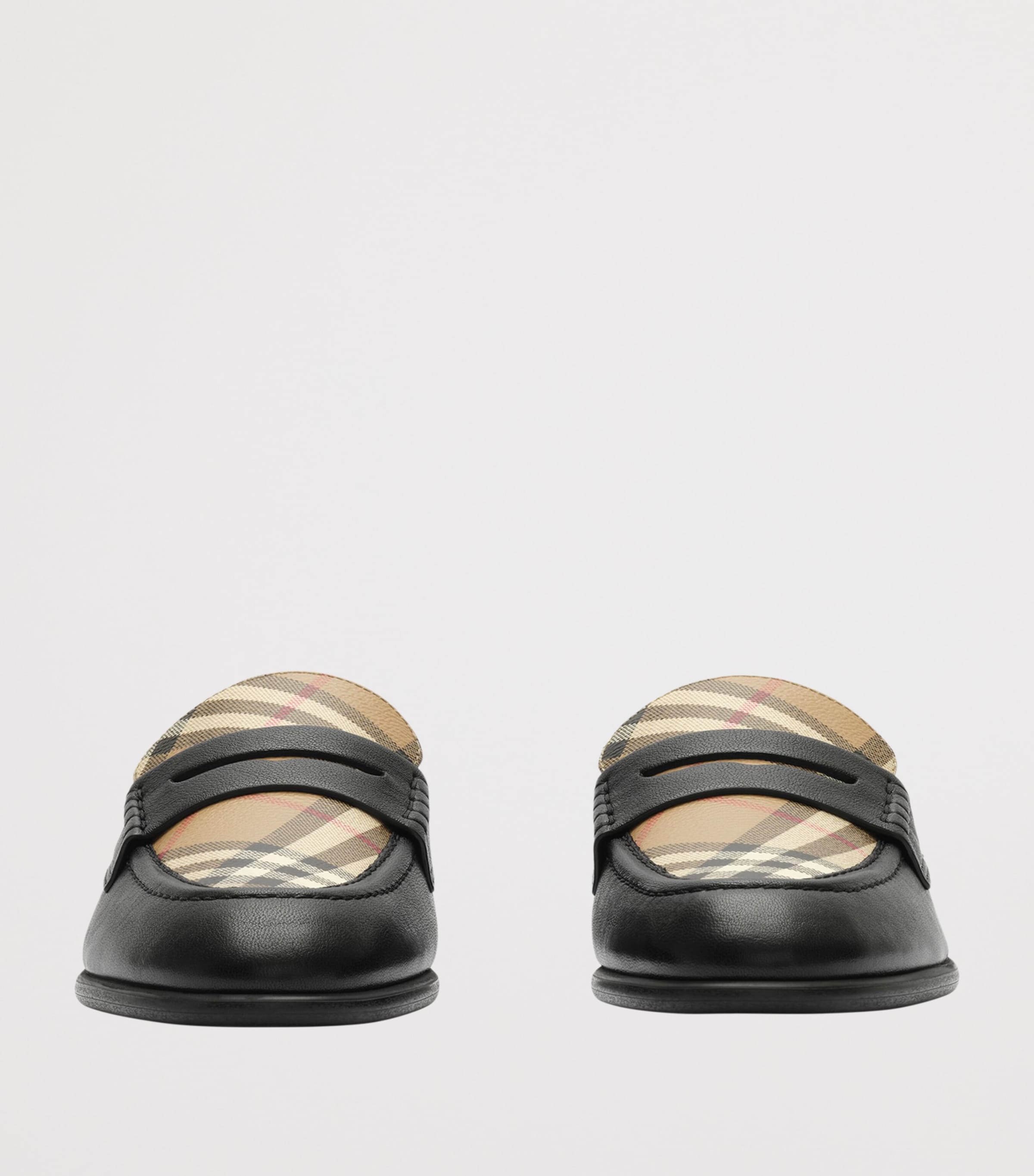 Burberry Leather Check Opal Mules Black / Archive Beig Image 2