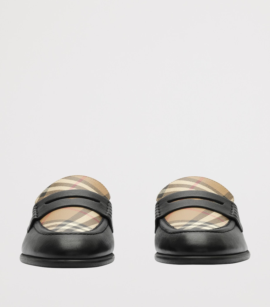 Burberry Leather Check Opal Mules Black / Archive Beig Image 2