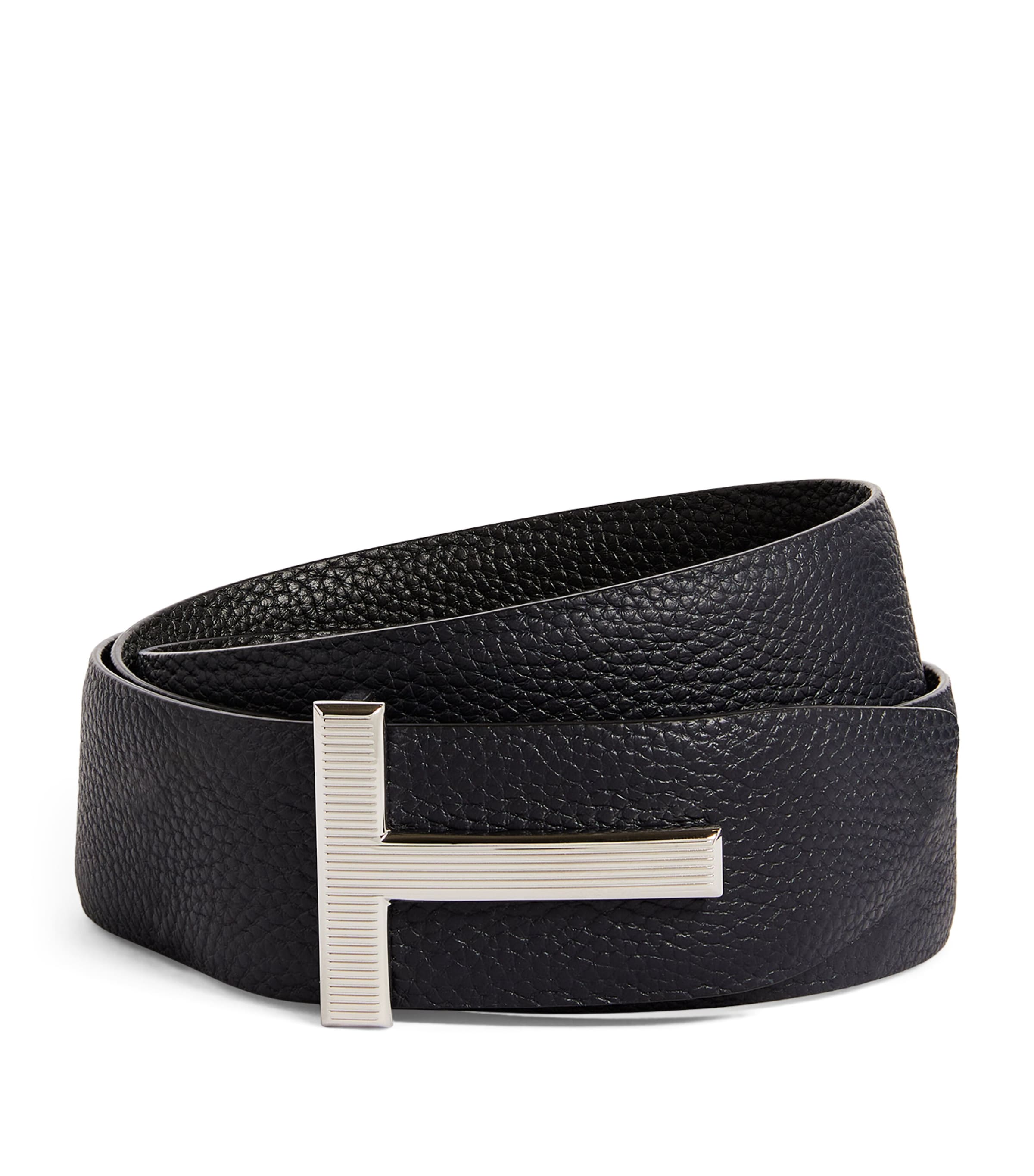 Tom Ford Reversible Grain Leather T Belt For Men In Dual Shades