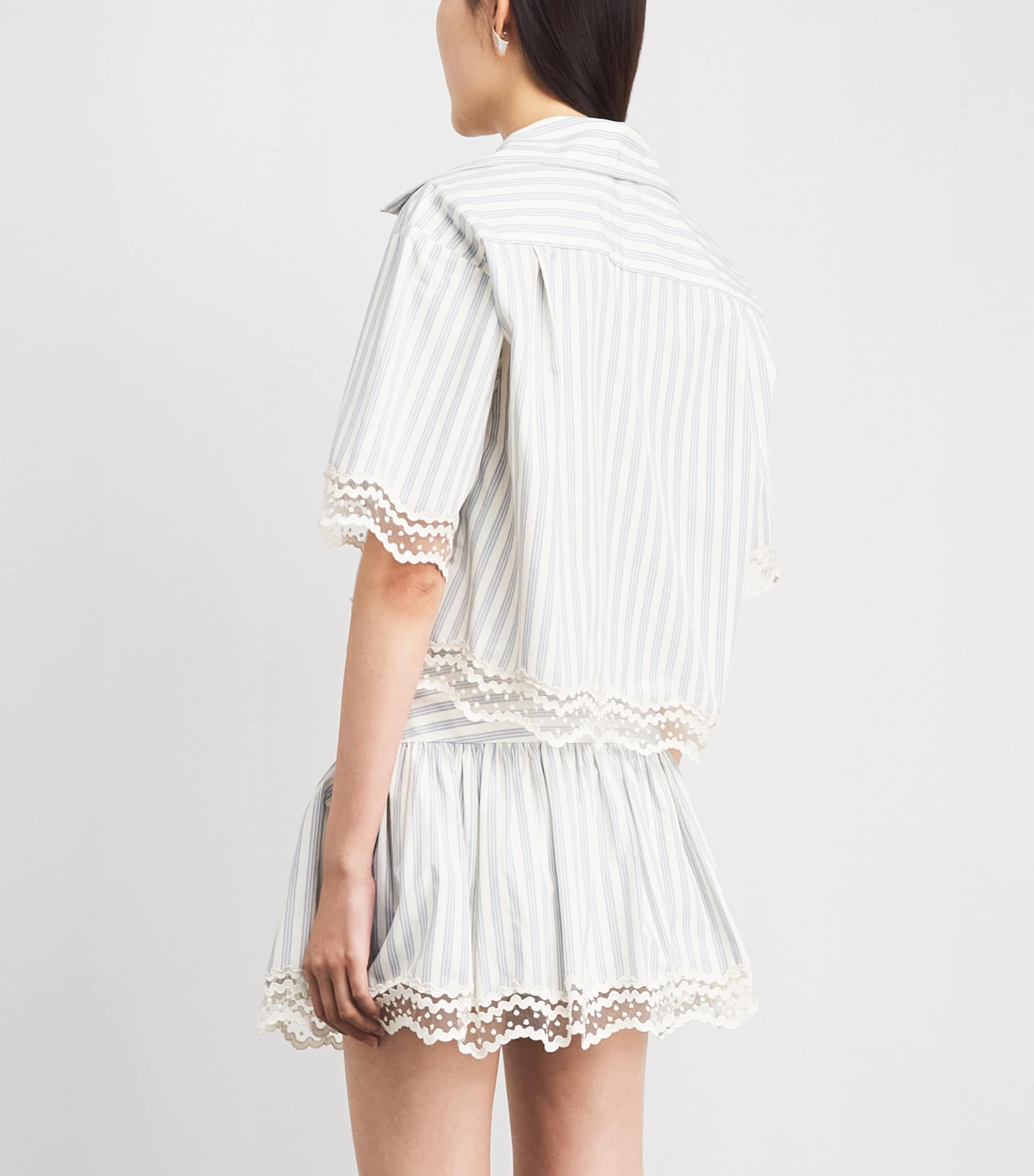 Sandro Paris Womens Cotton Stripe Embroidered Shirt Ecru / Bleu Image 5