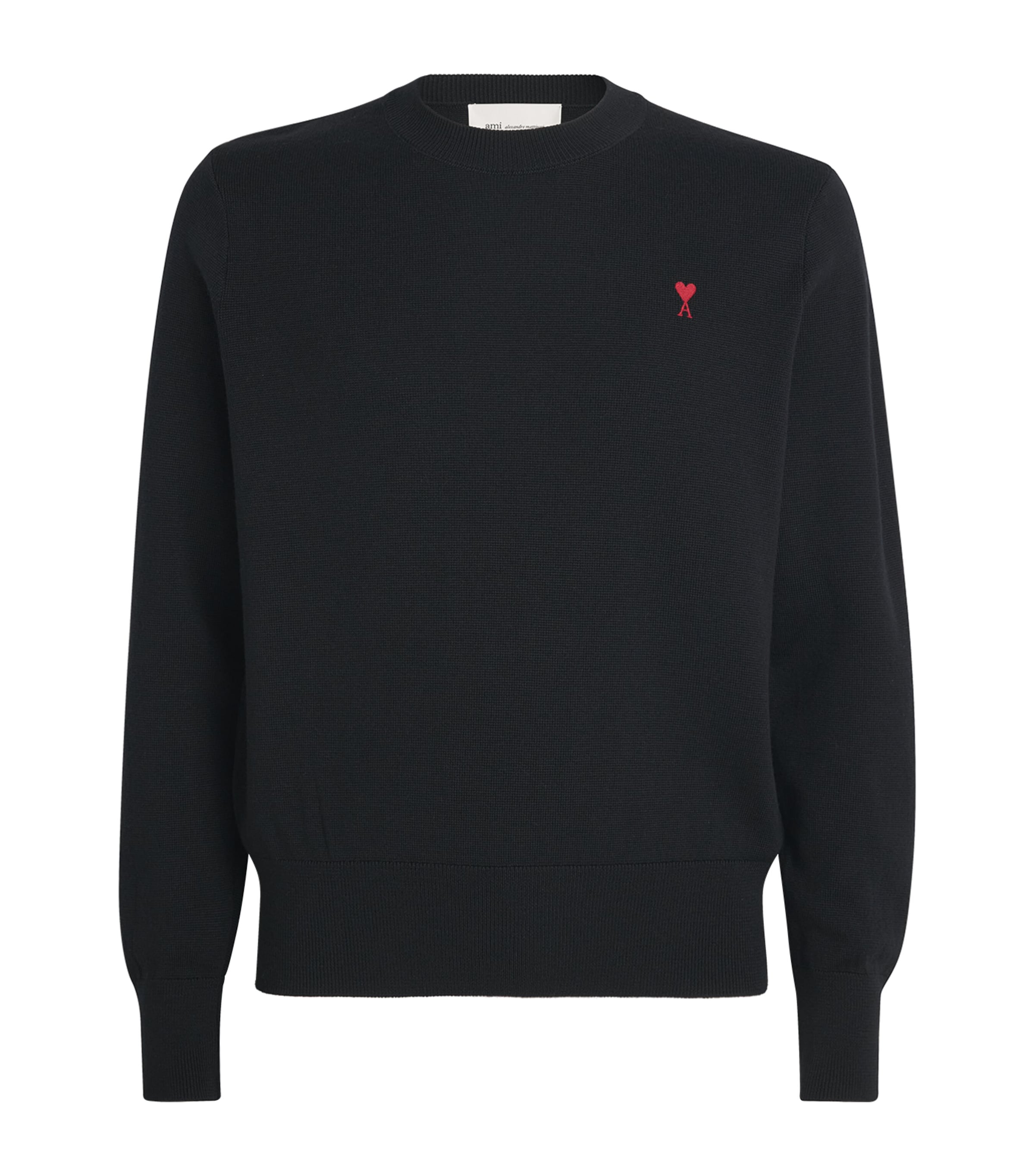 AMI Paris Mens Wool Ami de Coeur Sweater Noir/rouge Image 1