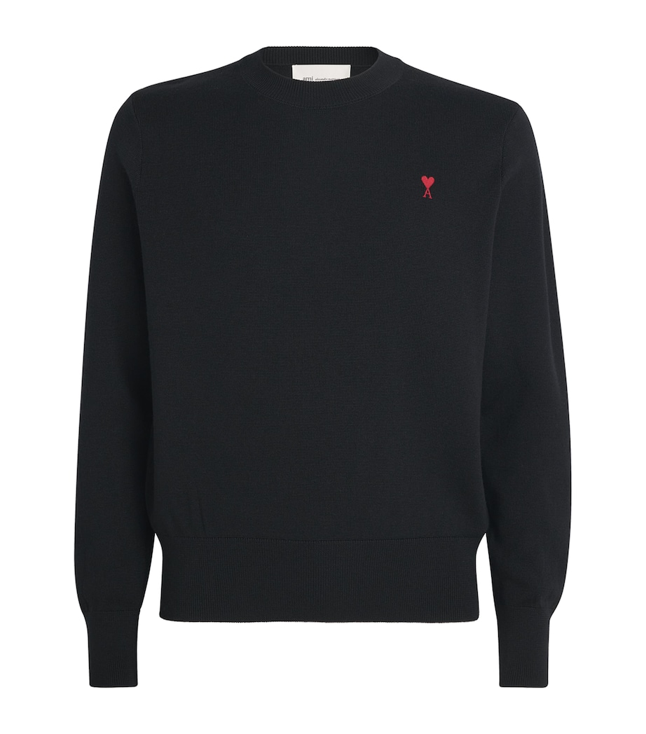 AMI Paris Mens Wool Ami de Coeur Sweater Noir/rouge Image 1