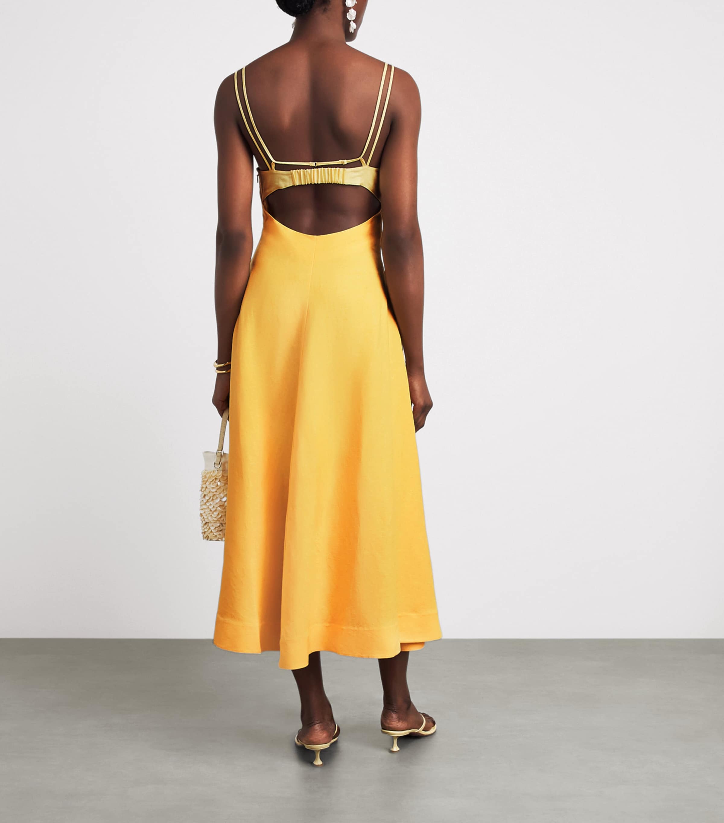 Simkhai Womens Linen-Blend Corabeth Midi Dress Mango Image 4