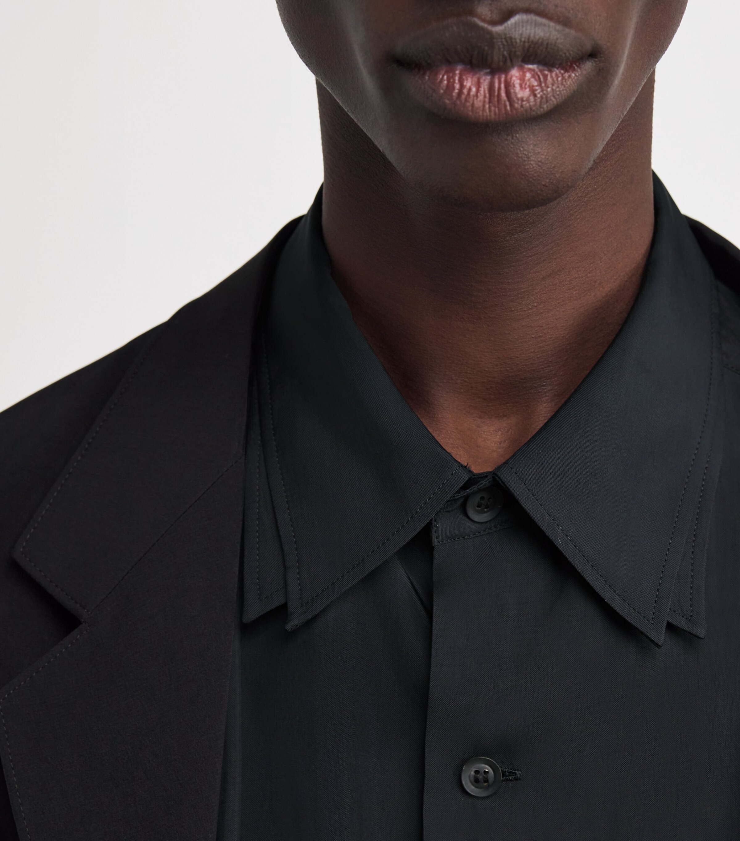Yohji Yamamoto Taffeta 2-Collar Big Standard Shirt Black Image 6