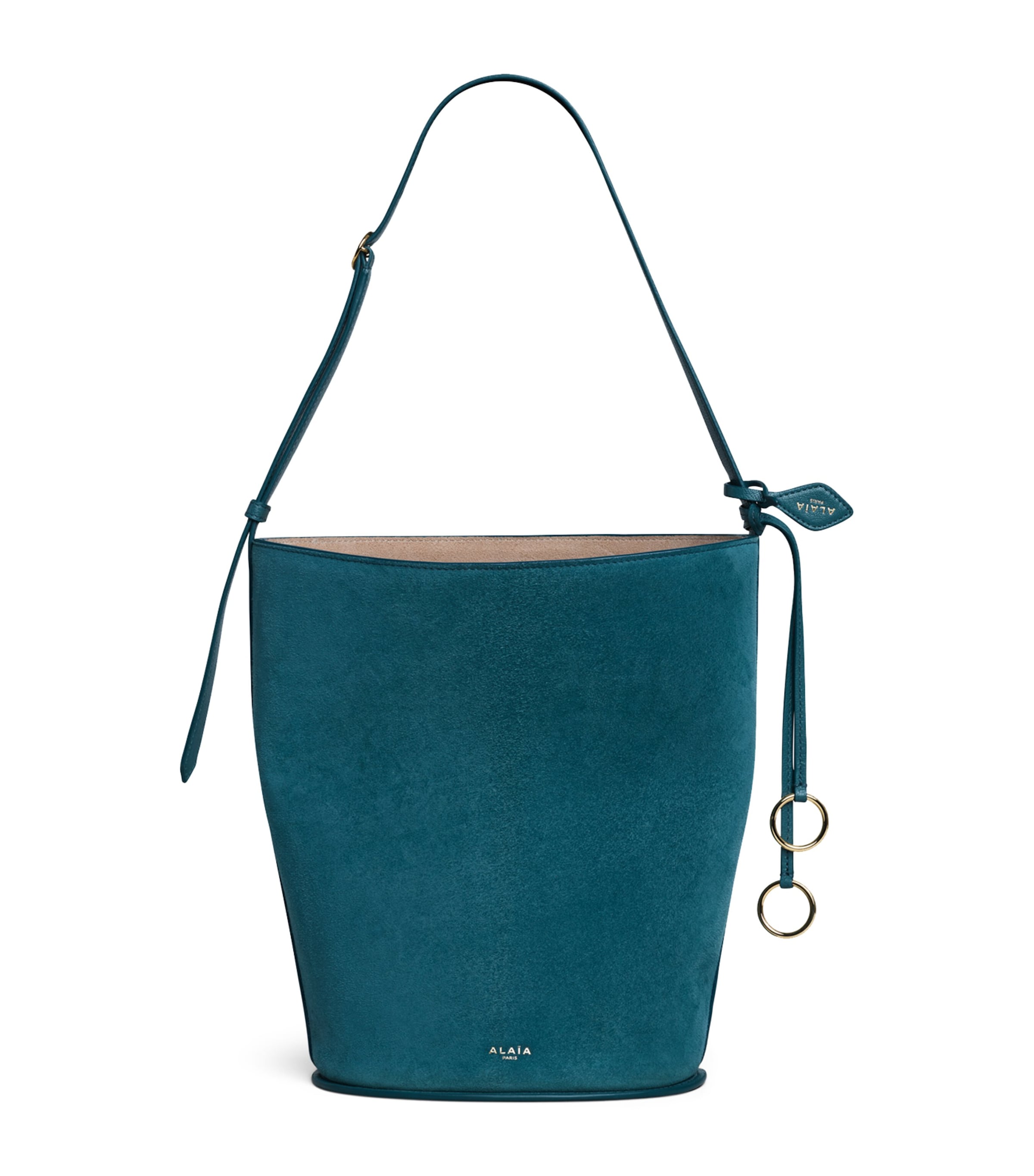 Alaïa Small Suede-leather Hip Bucket Bag In Gray