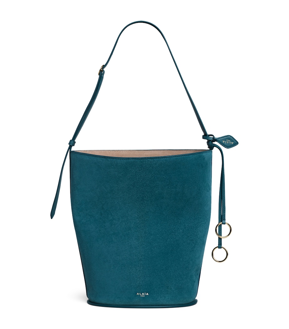 Alaïa Womens Small Suede-Leather Hip Bucket Bag Green Grey Image 1