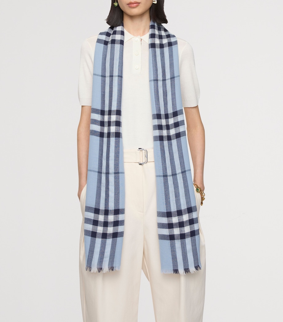 Wool Wide Check Scarf BANK BLUE Image 5
