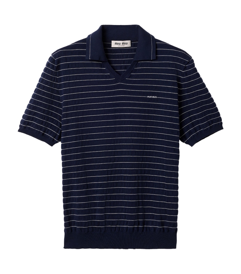 Miu Miu Womens Cotton Stripe Polo Sweater Blue Image 1