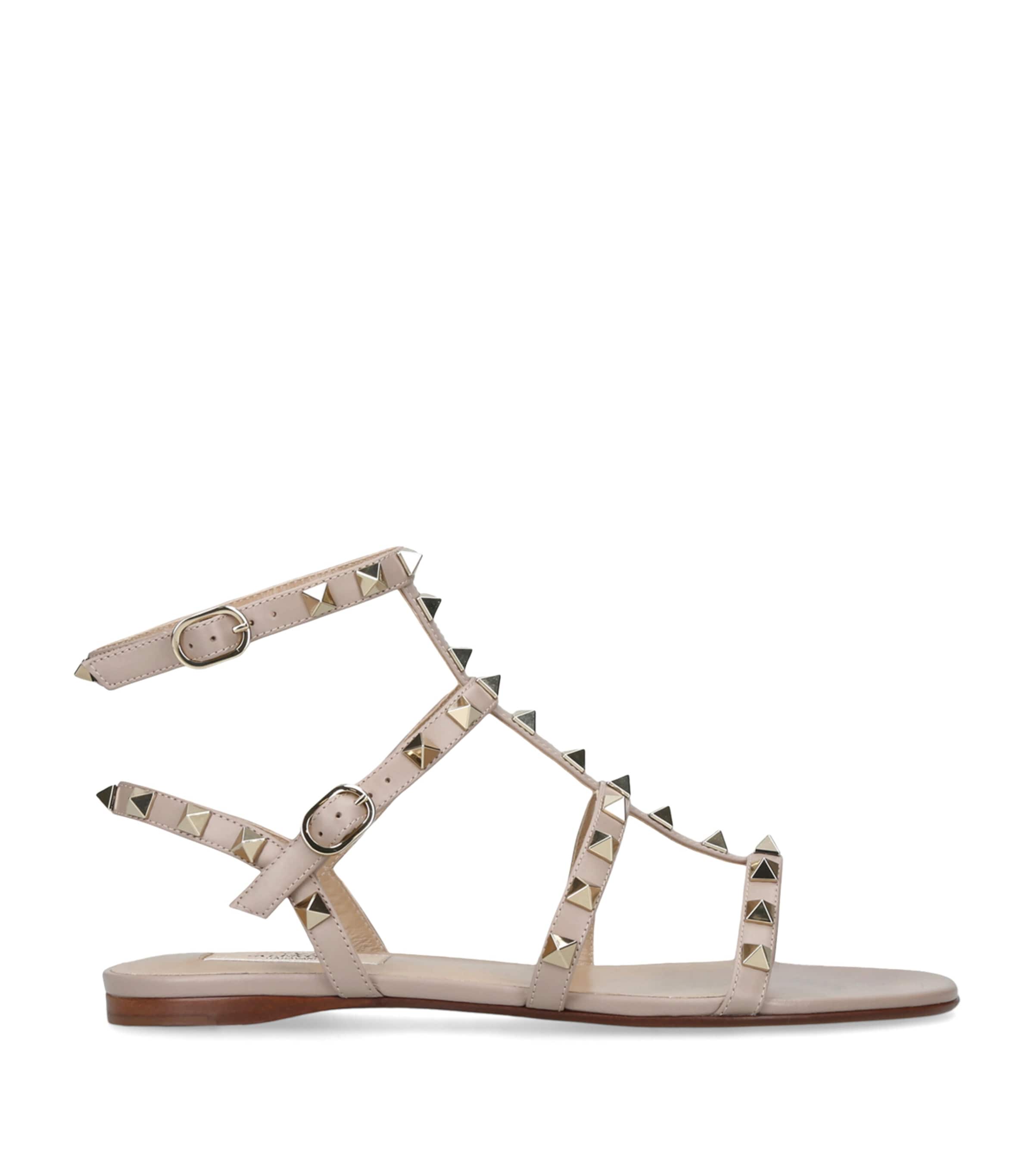 Valentino Leather Rockstud Gladiator Sandals In Pink