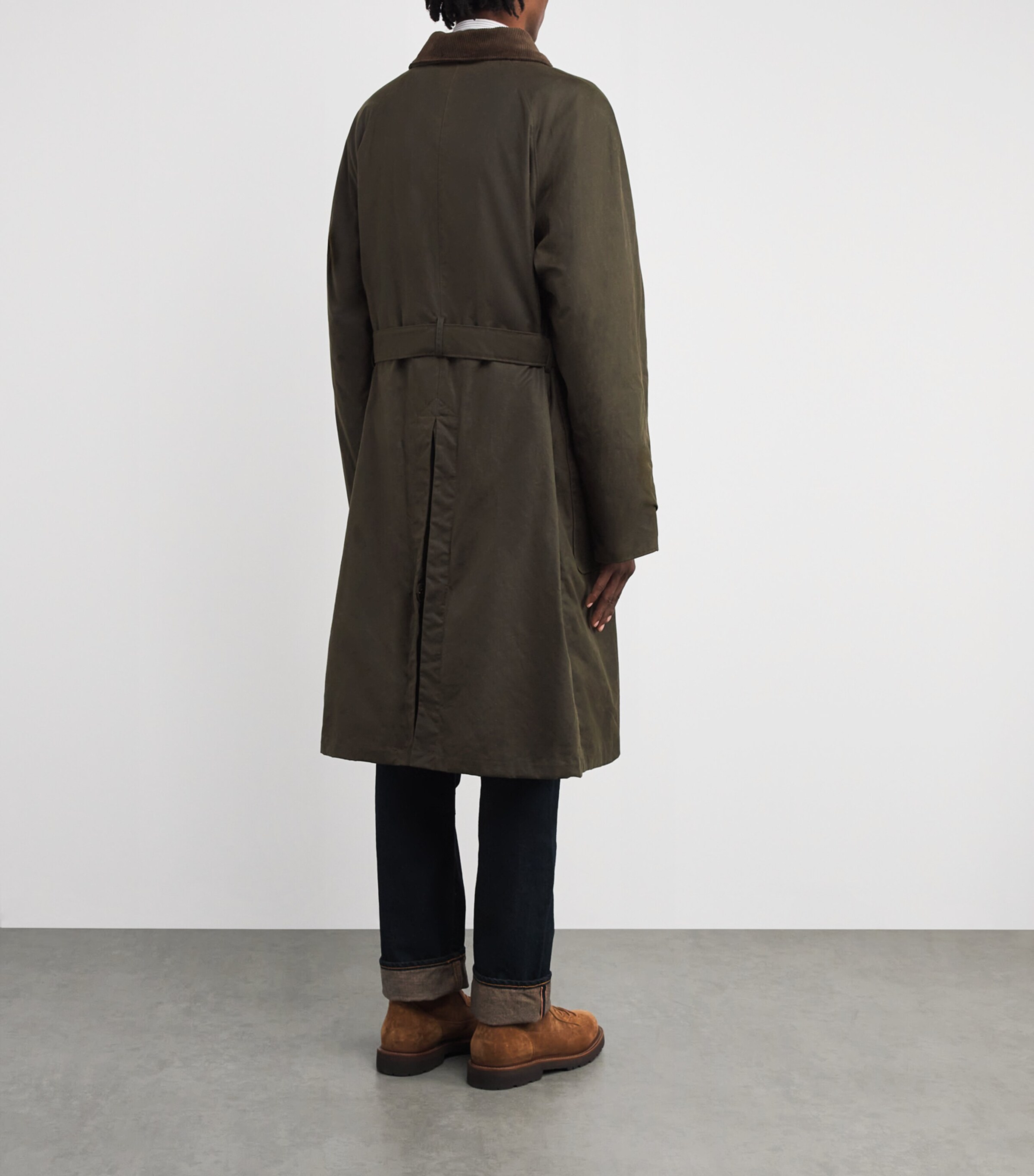 Oilcloth Belted Overcoat DARK GREEN Image 4