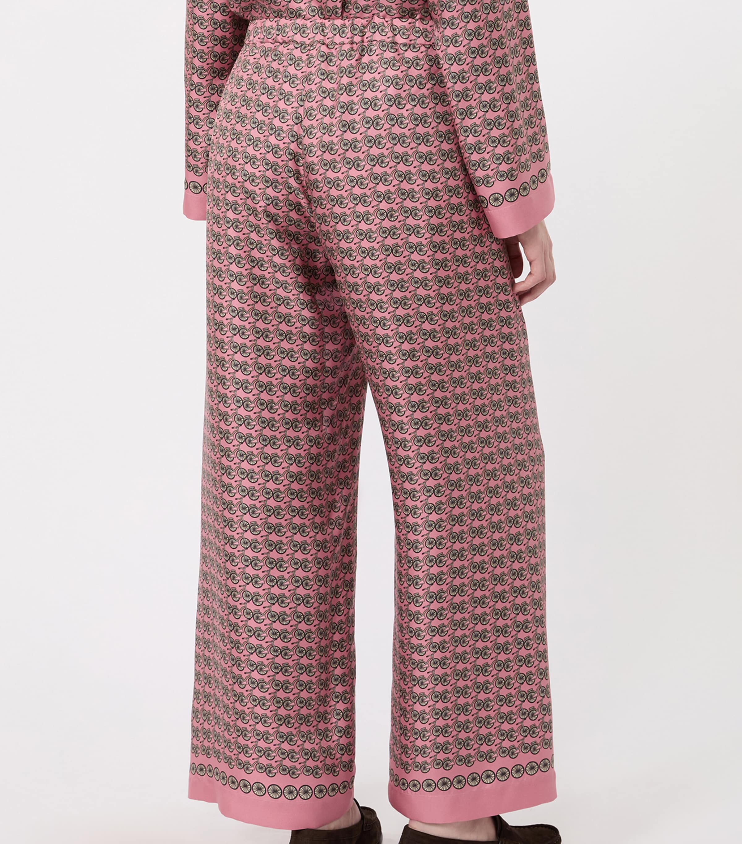Max Mara Womens Silk Bicycle Print Wide-Leg Trousers Pink Image 4