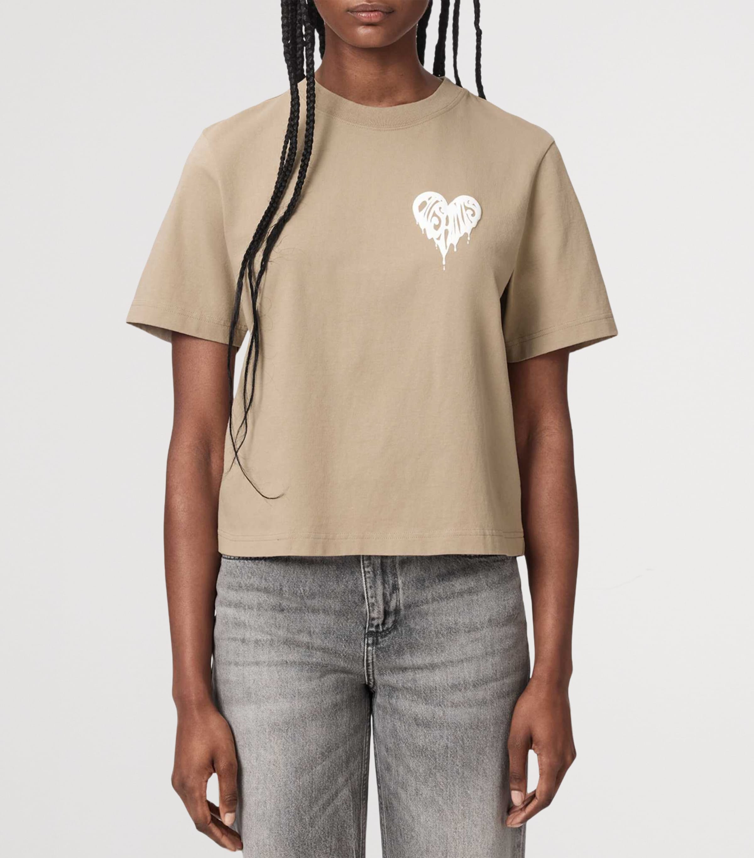 AllSaints Womens Organic Cotton Lisa Trip Logo T-Shirt Shale Grey Image 3