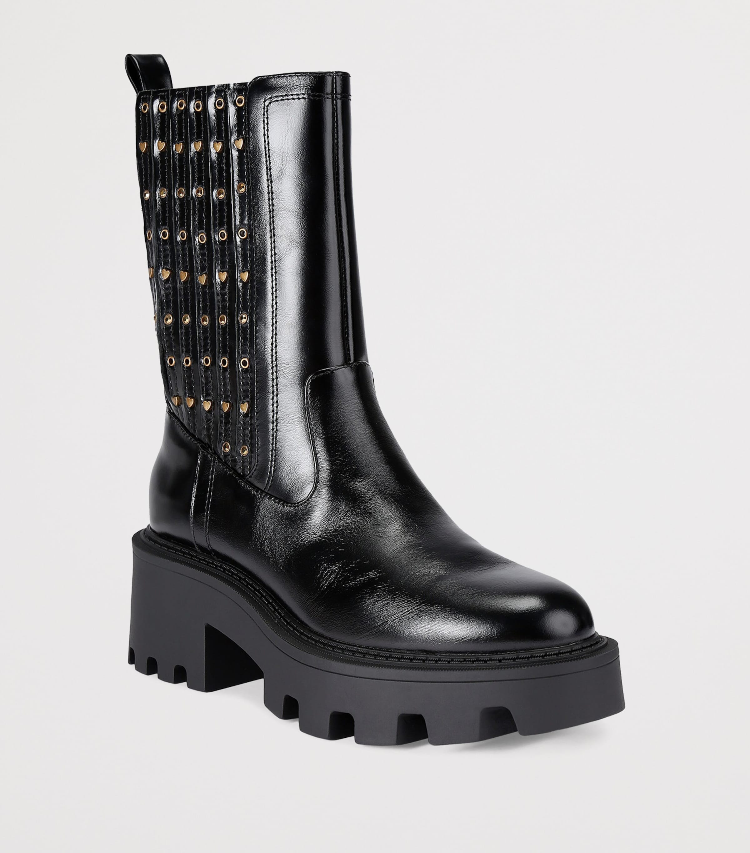 Patent Leather Studded Chelsea Ankle Boots BLACK Image 3