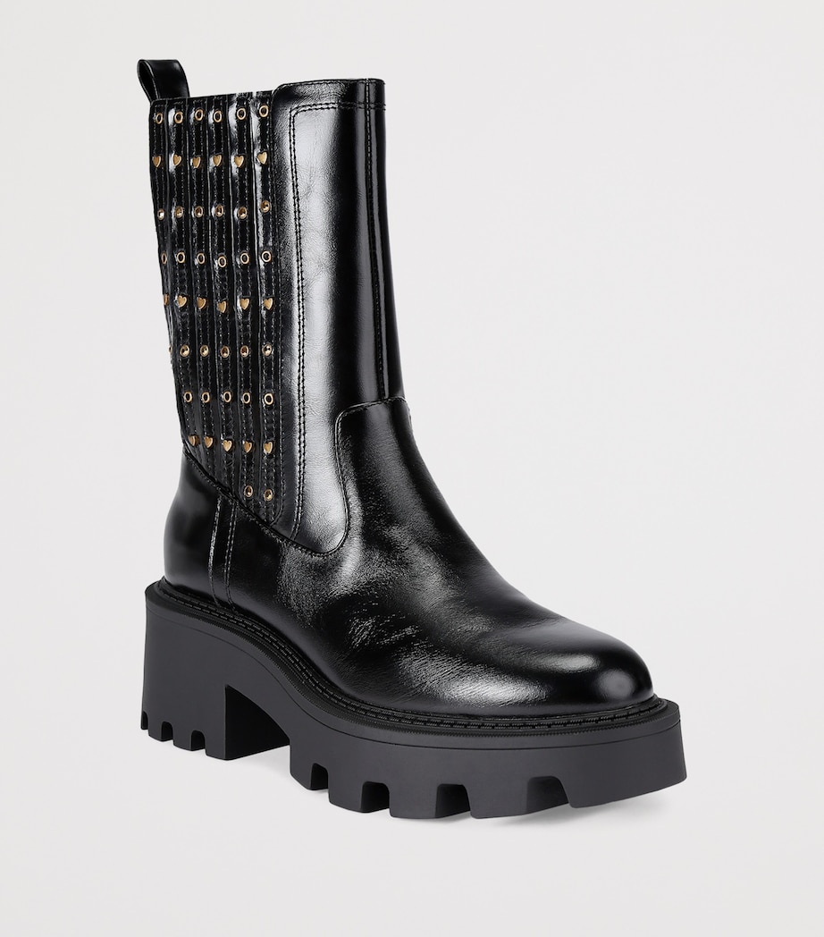 Patent Leather Studded Chelsea Ankle Boots BLACK Image 3