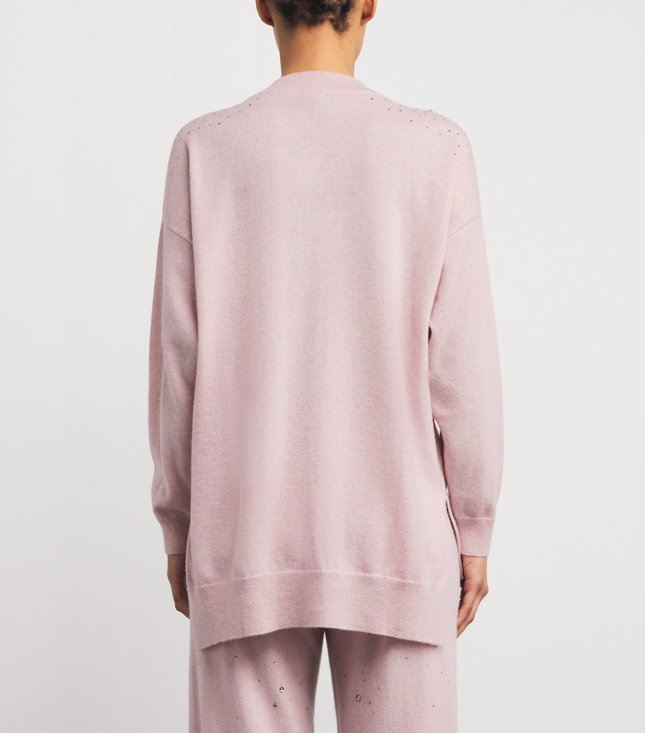 Cashmere Crystal-Embellished Aria Sweater PINK SORBET/VIN Image 3