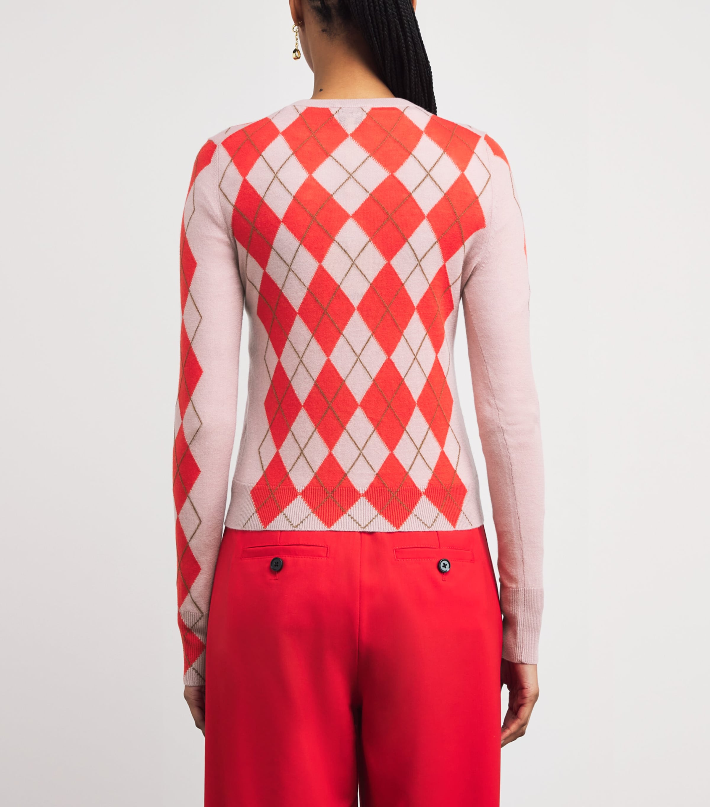 Wool-Cashmere Argyle Cardigan SMOKE PINK/POPPY RED Image 4