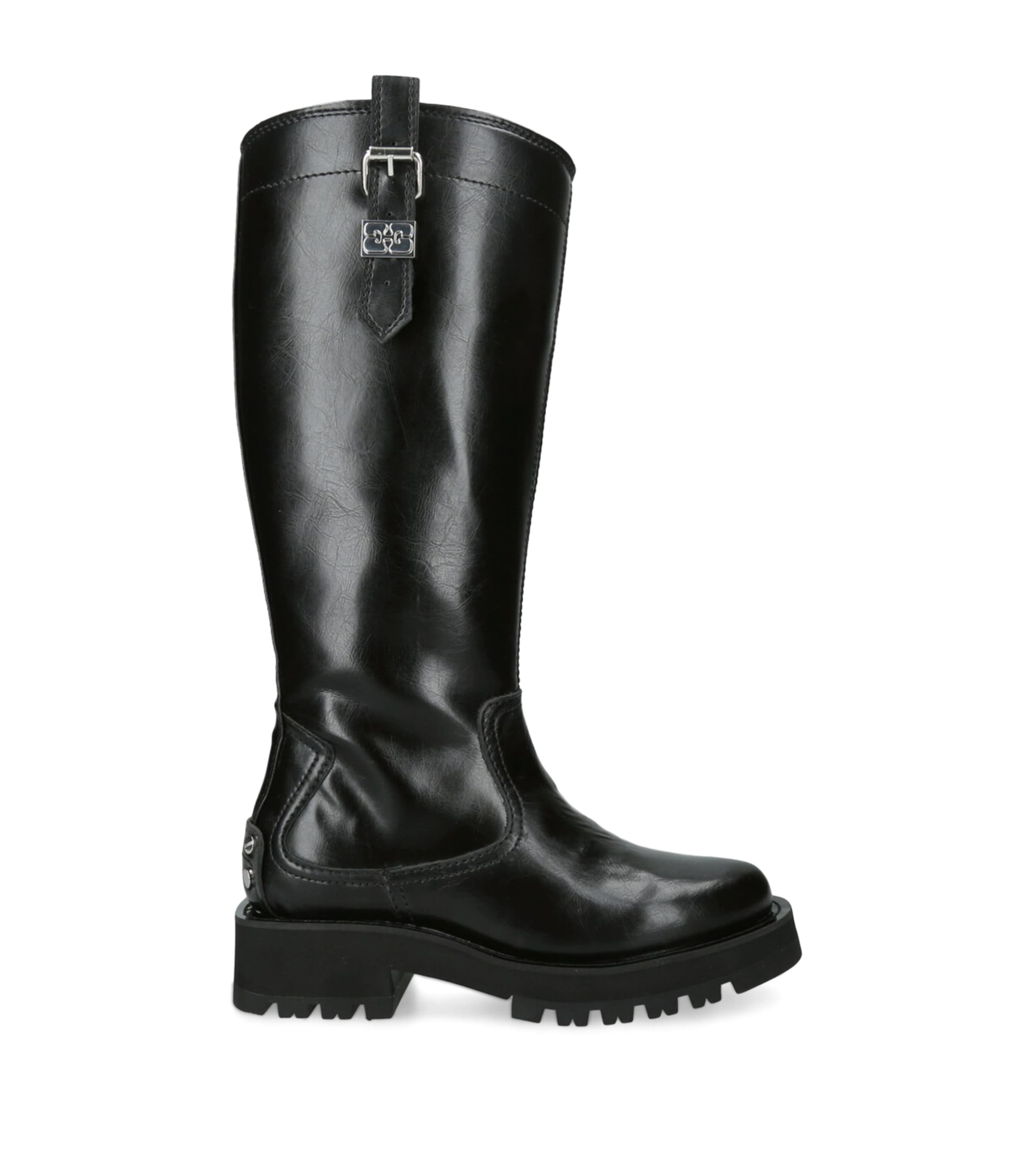 Ganni Crinkled Faux Leather Boots In Black