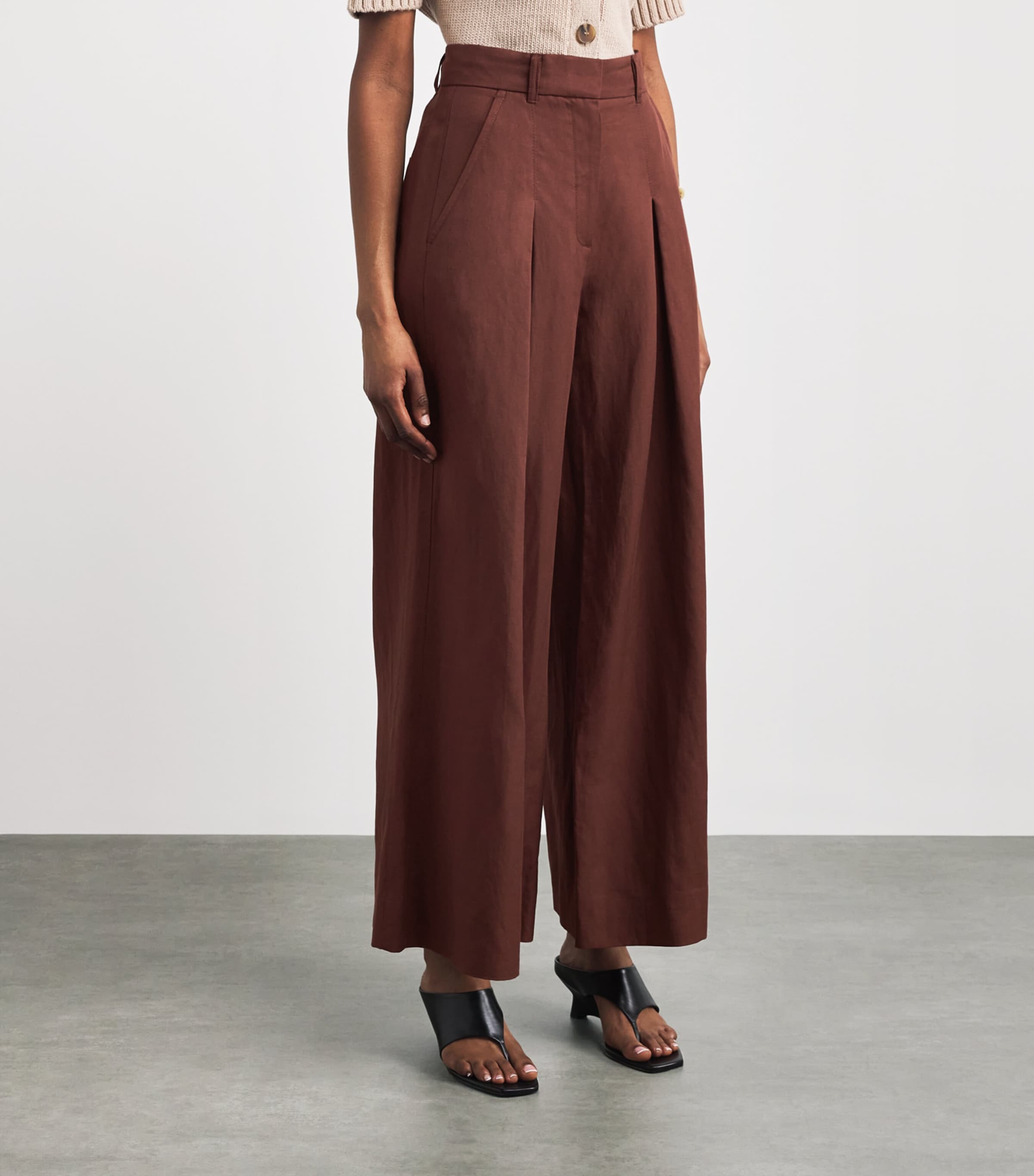 ME+EM Womens Pleated Wide-Leg Trousers Cinnamon Brown Image 4