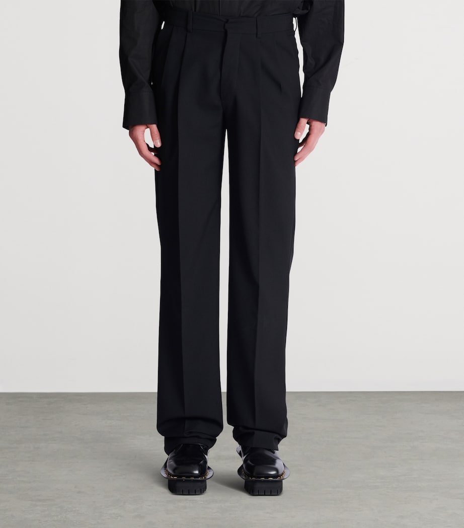 Virgin Wool Pleated Flared Trousers 0PA NOIR Image 4