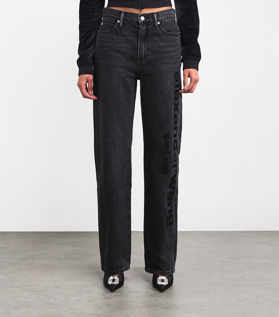 Alexander Wang Womens Cut-Out Logo Relaxed Jeans Grey Aged Image 3