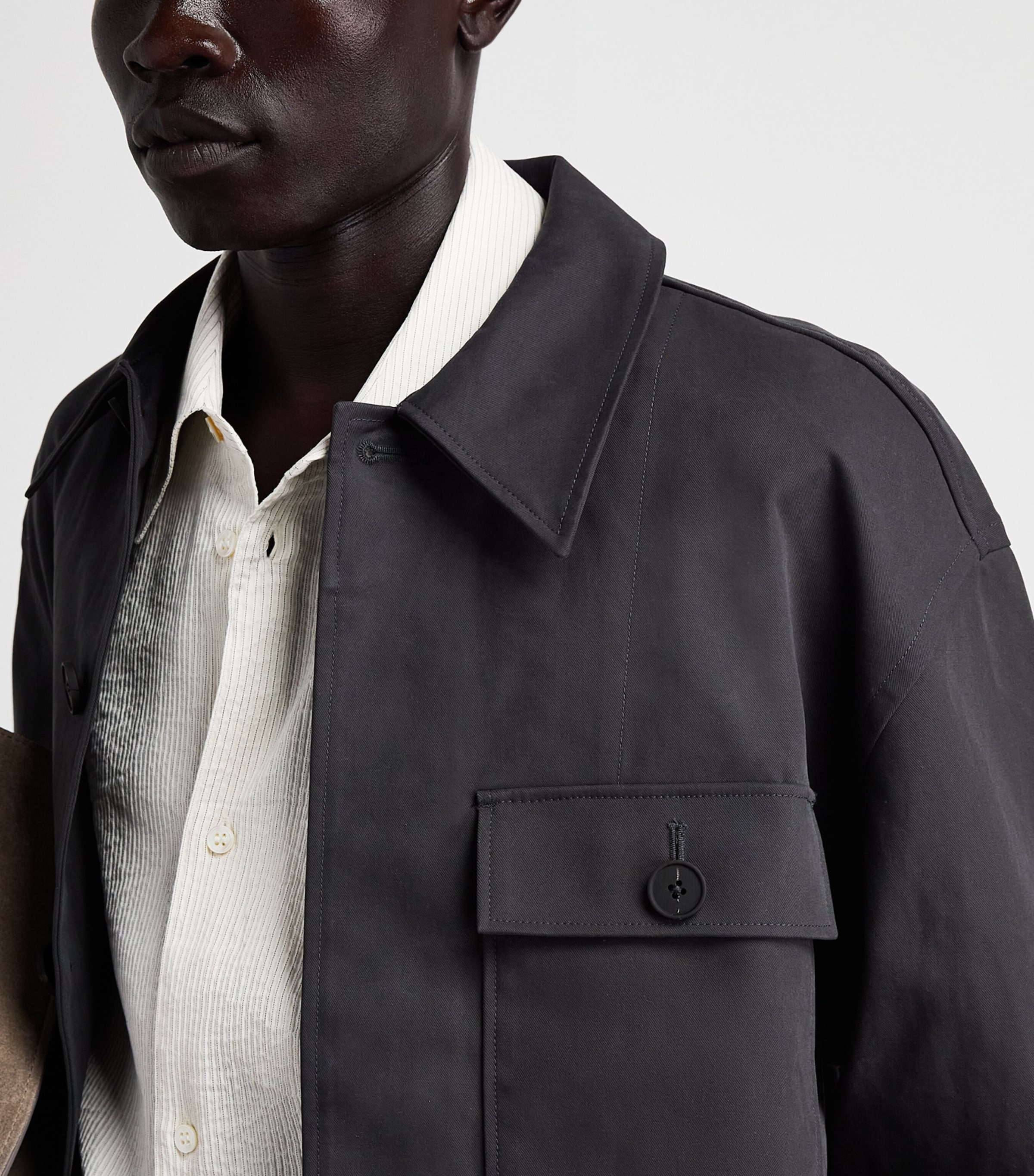 Studio Nicholson Mens Cotton Concealed Placket Overshirt Ore Image 3