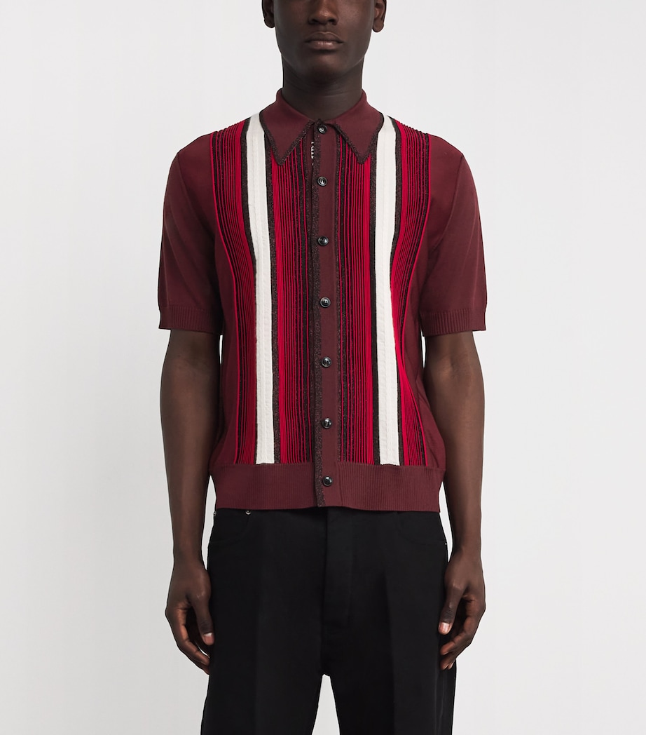 Wool-Blend Embellished Stripe Shirt RED Image 3