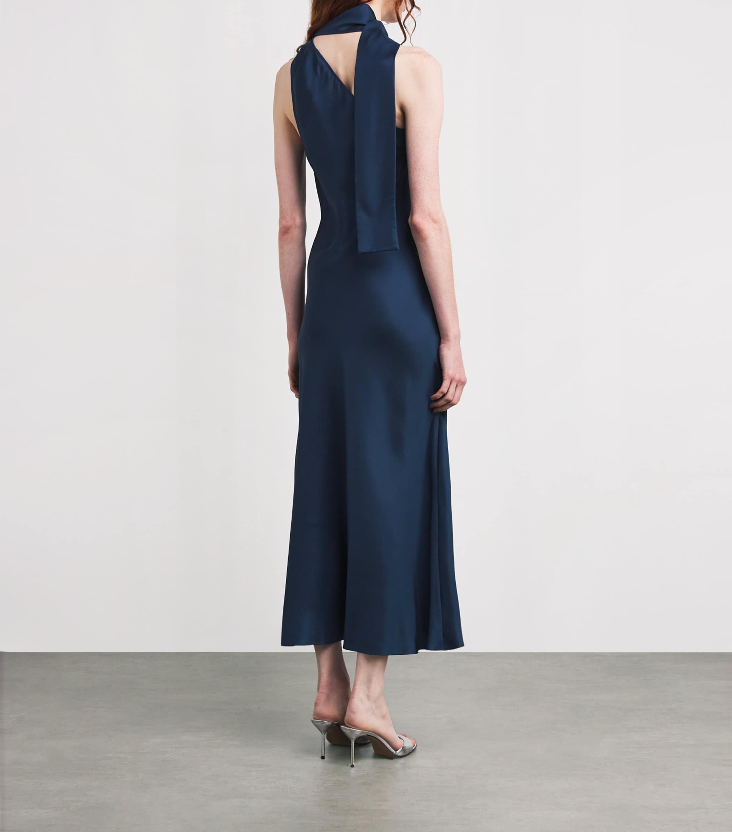 Silk Scarf Midi Dress NAVY Image 3