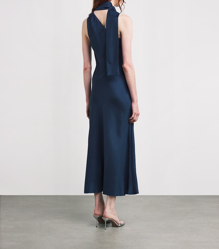 Silk Scarf Midi Dress NAVY Image 3
