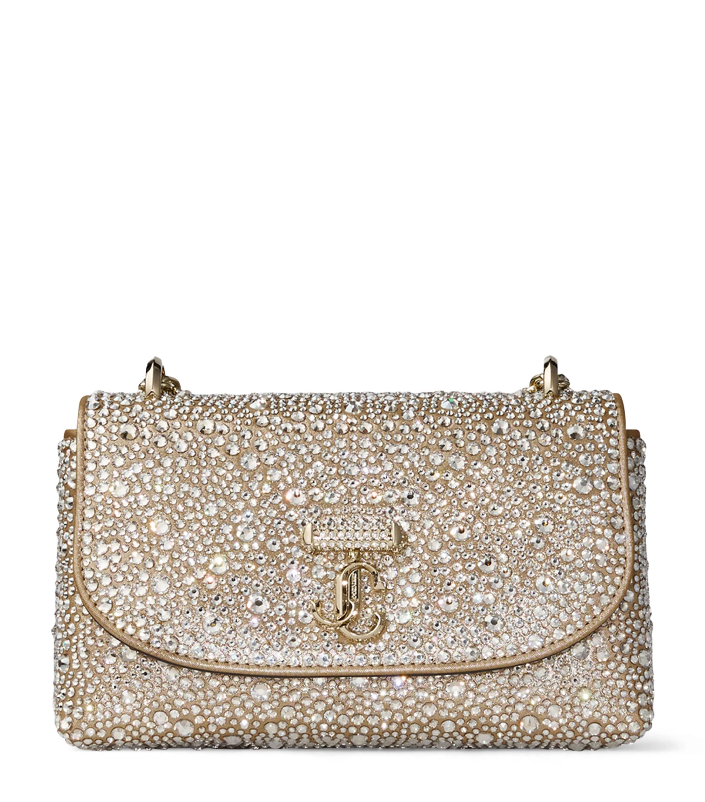Jimmy Choo Crystal-embellished Curve Cross-body Bag In Gold