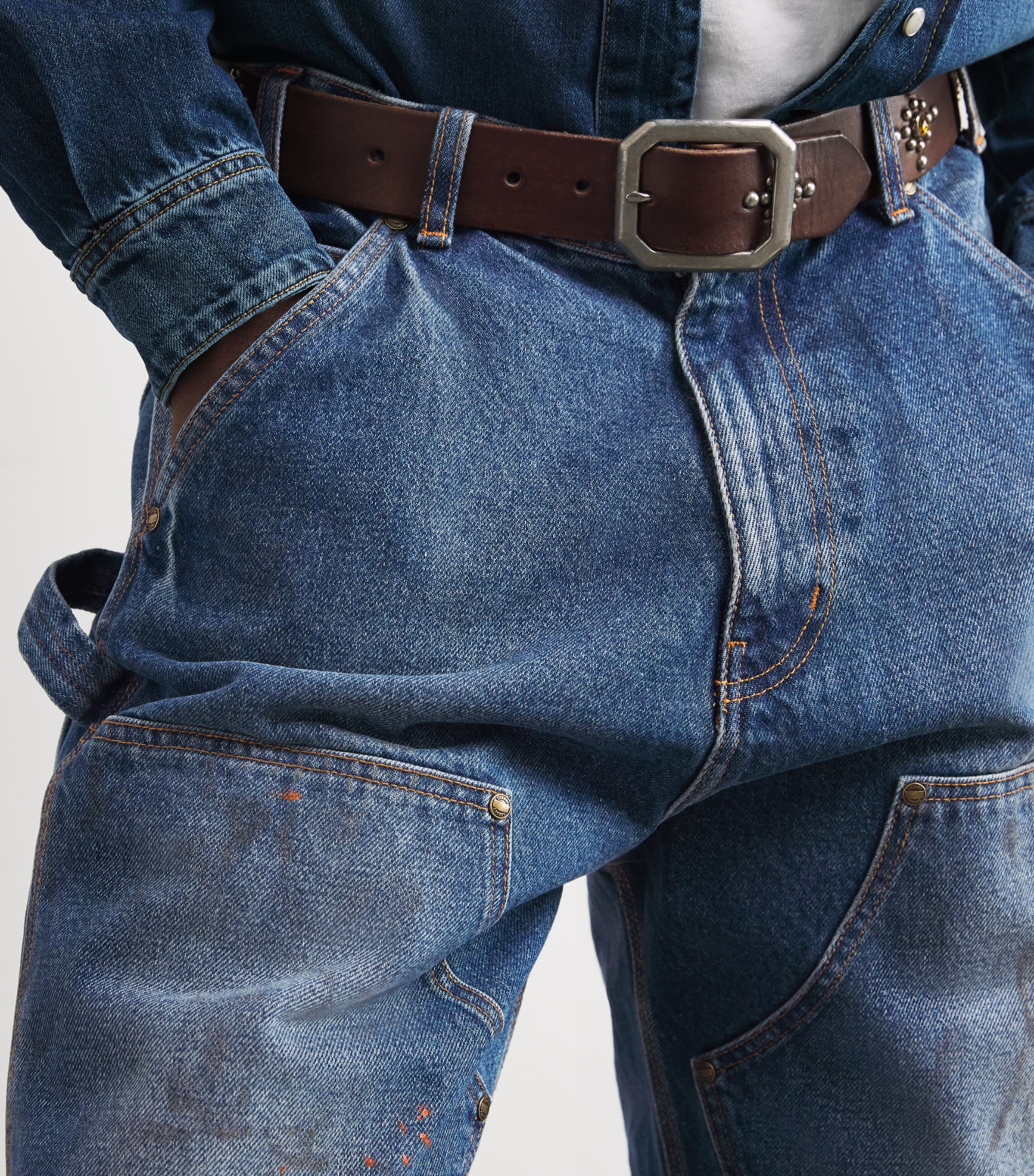 Stonewash Double-Knee Wide-Leg Jeans DENIM Image 6