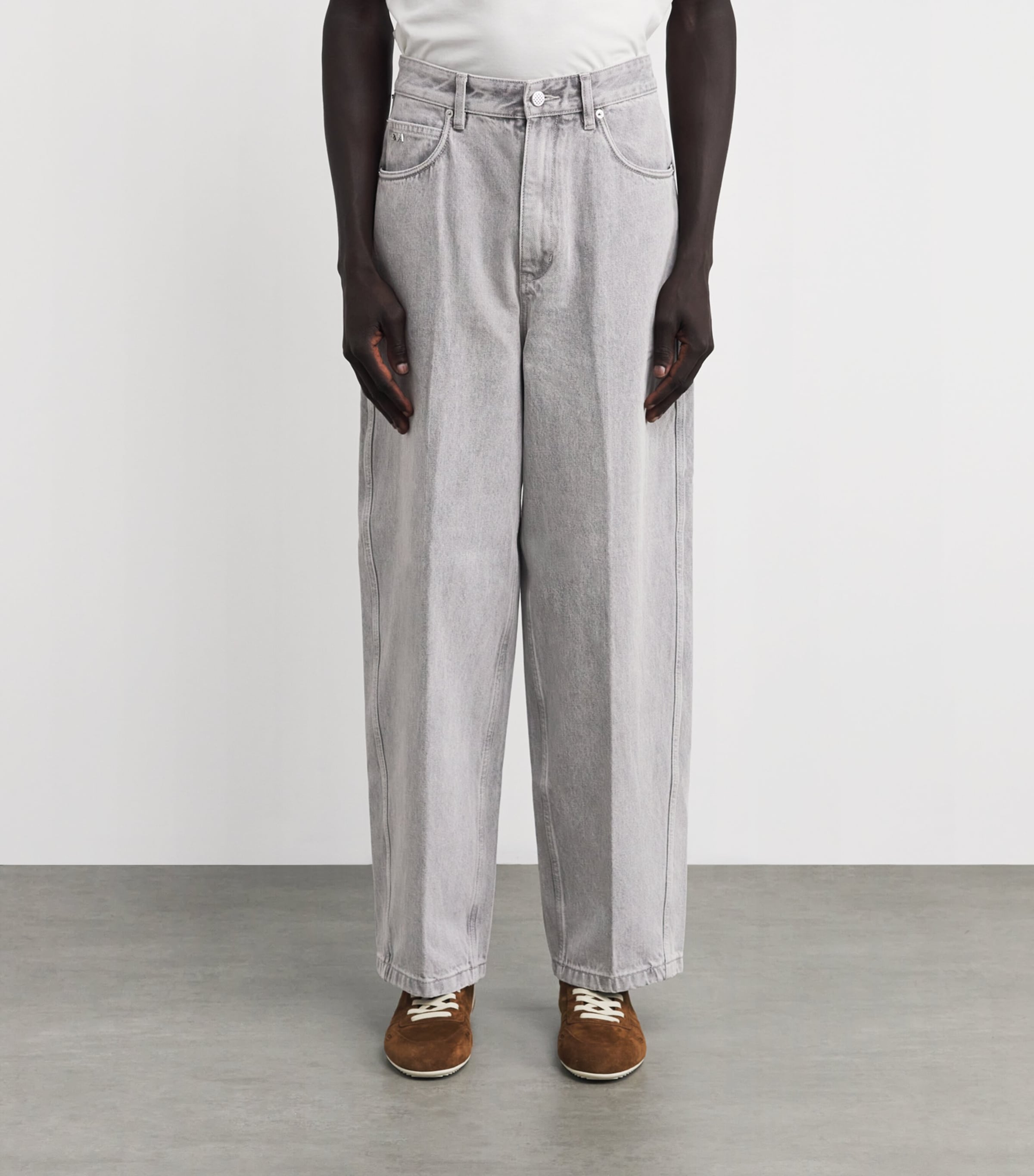 Emporio Armani Grey Baggy Twist Jeans | Harrods UK