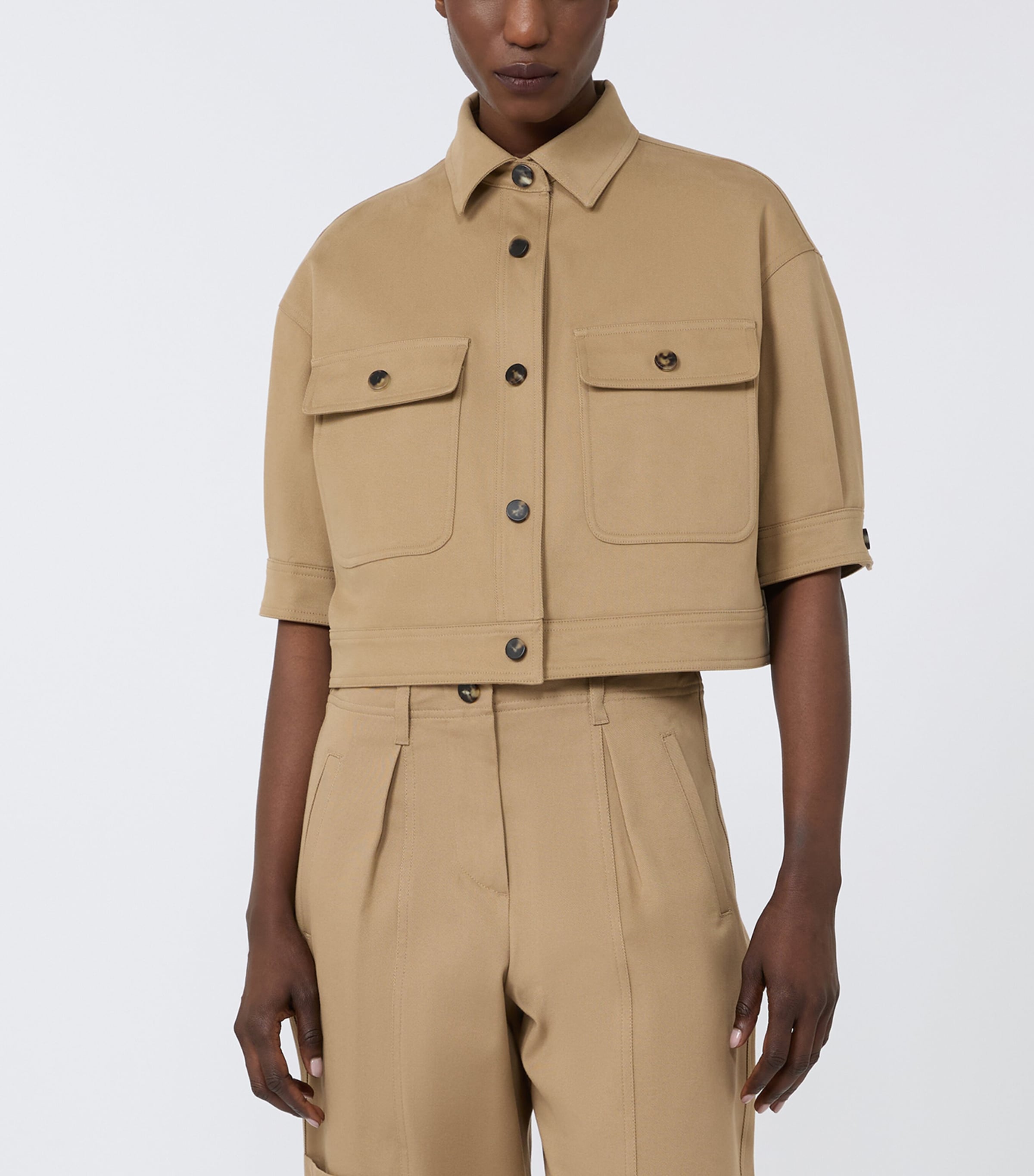 Cotton Cropped Jacket SAND Image 2