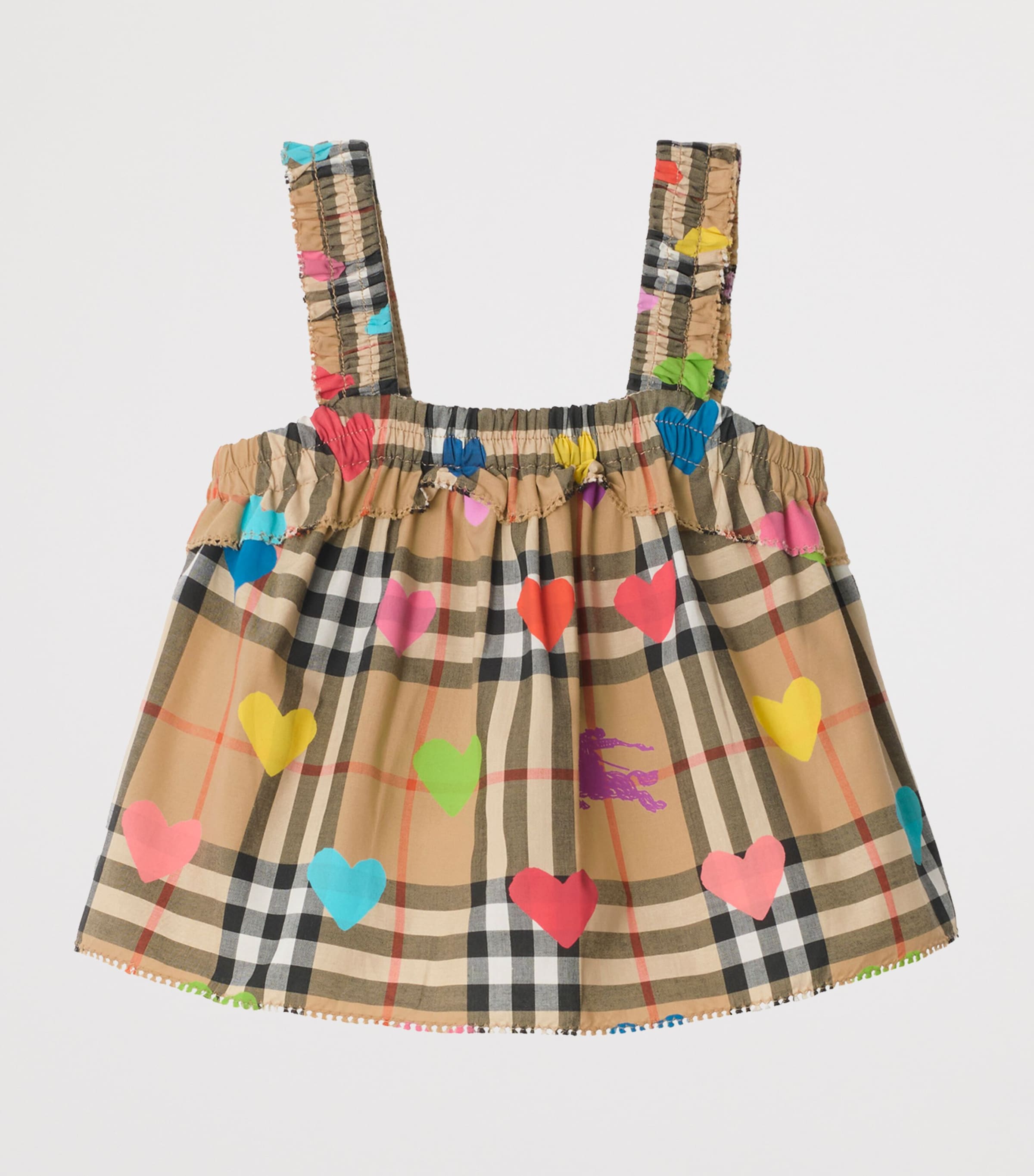Burberry Kids Cotton Check Heart Top (6-36 Months) Sand Ip Pat Image 2
