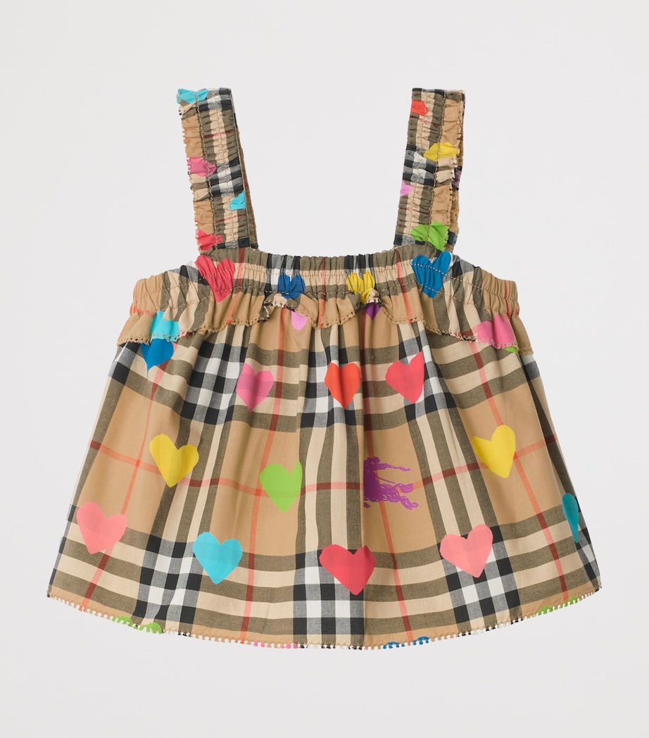 Burberry Kids Cotton Check Heart Top (6-36 Months) Sand Ip Pat Image 2