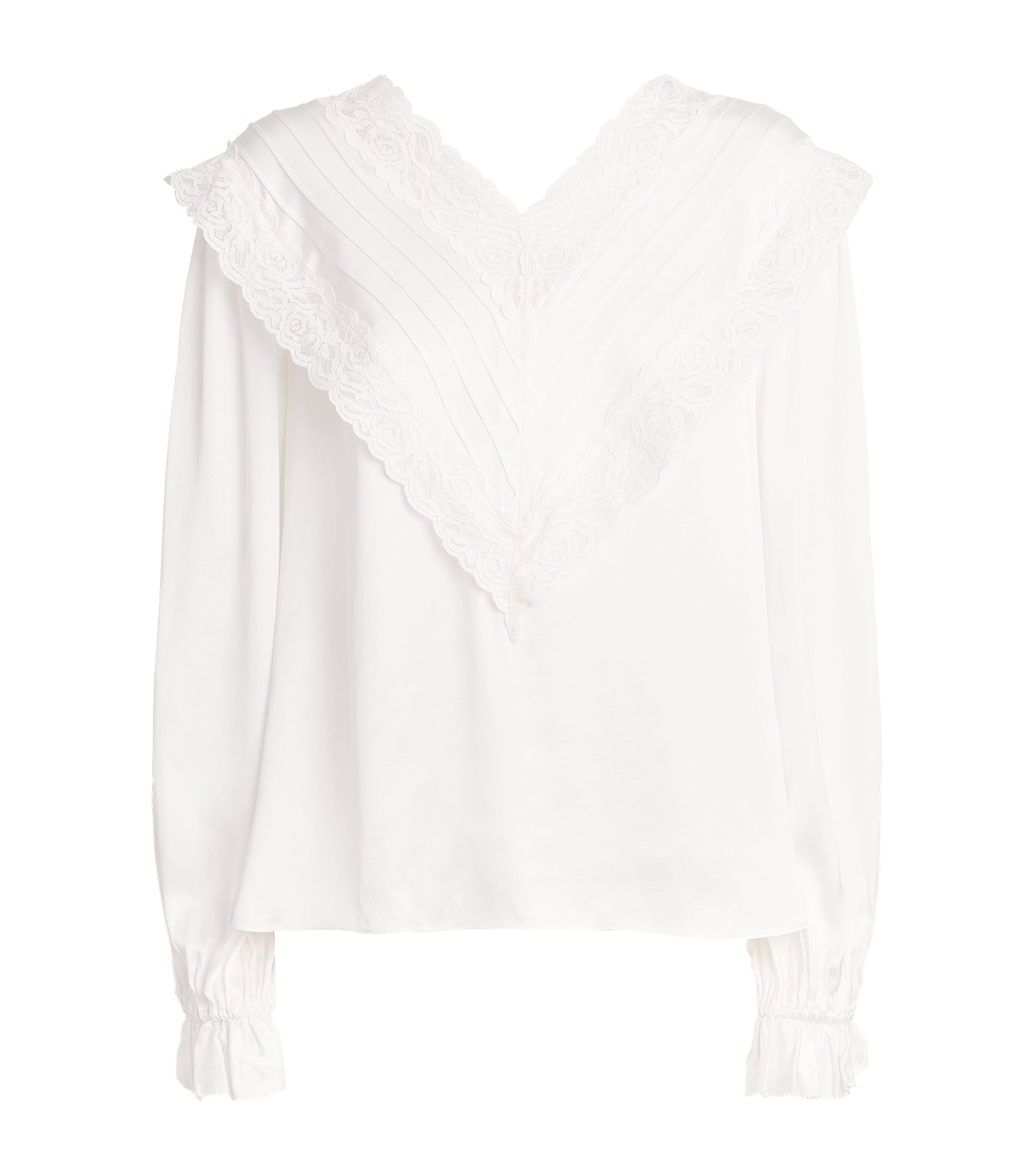 Self-Portrait Womens Satin Lace Blouse Cream Image 1