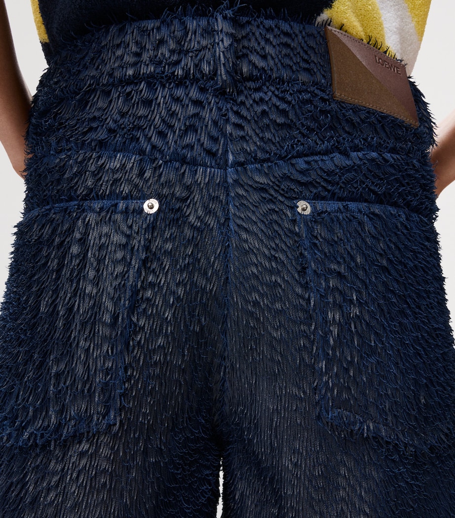 LOEWE Womens Leather Feather Shorts Dark Blue Image 5