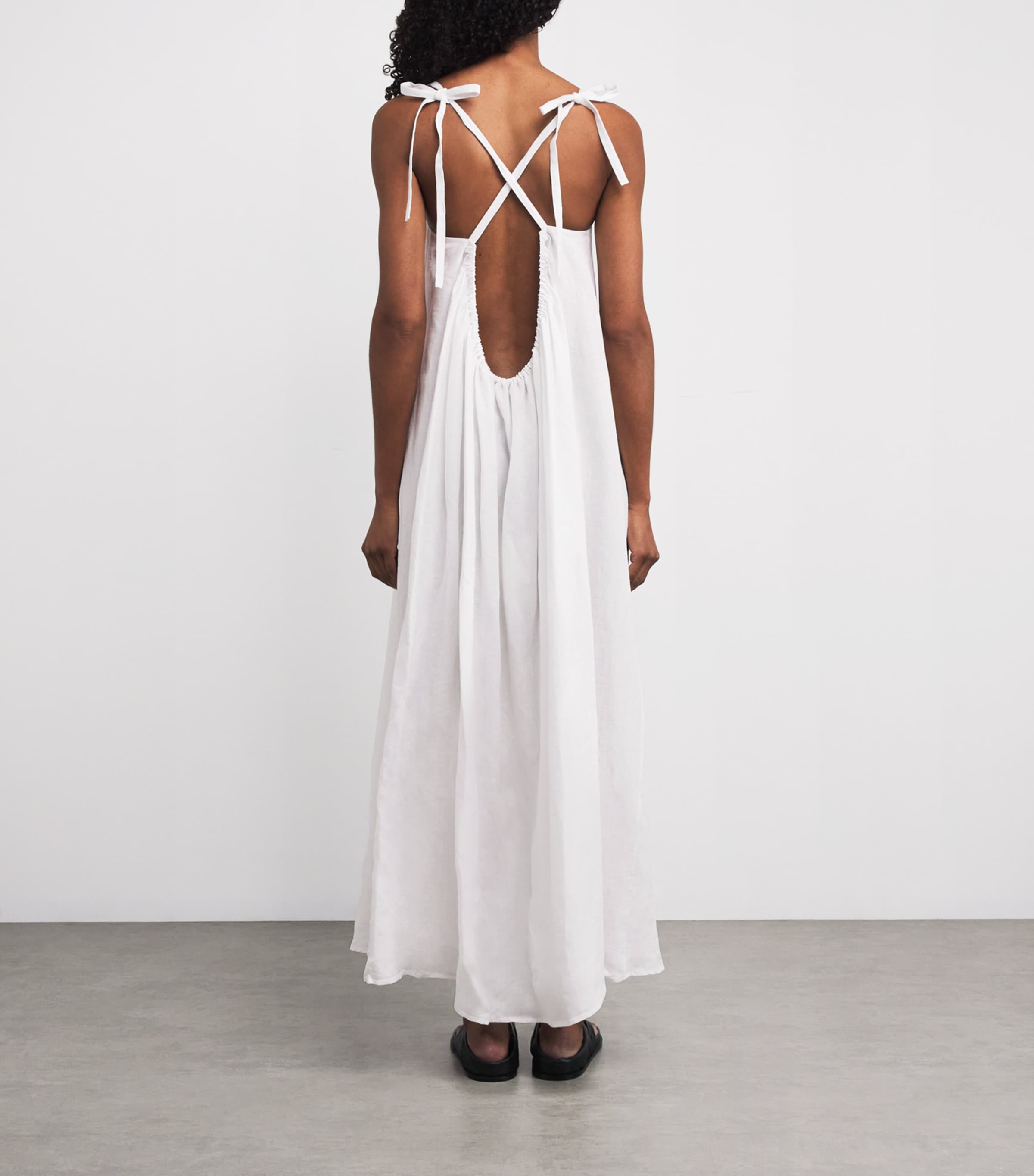 Laura Pitharas White Linen Open-Back Maxi Dress
