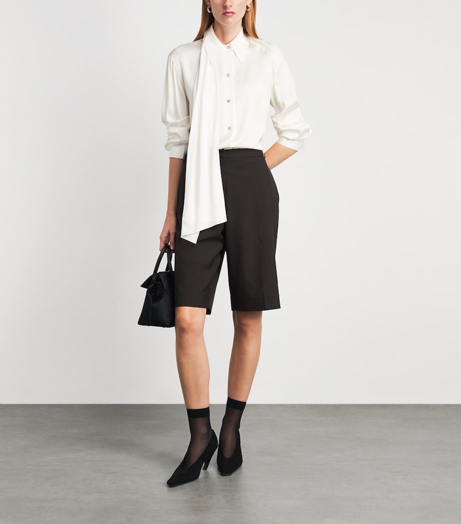 Vince Womens Silk-Blend Scarf-Detail Shirt Off White Image 2