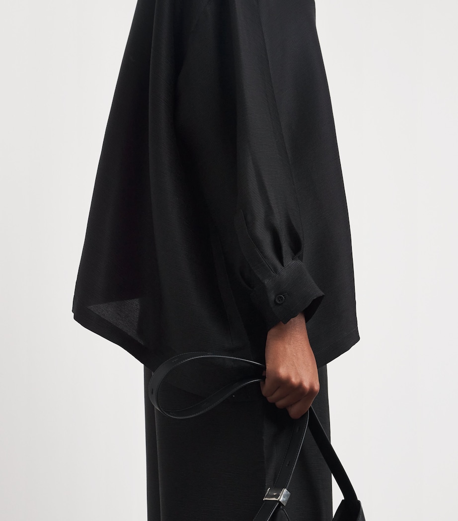 Silk Plissé A-Line Shirt BLACK Image 6