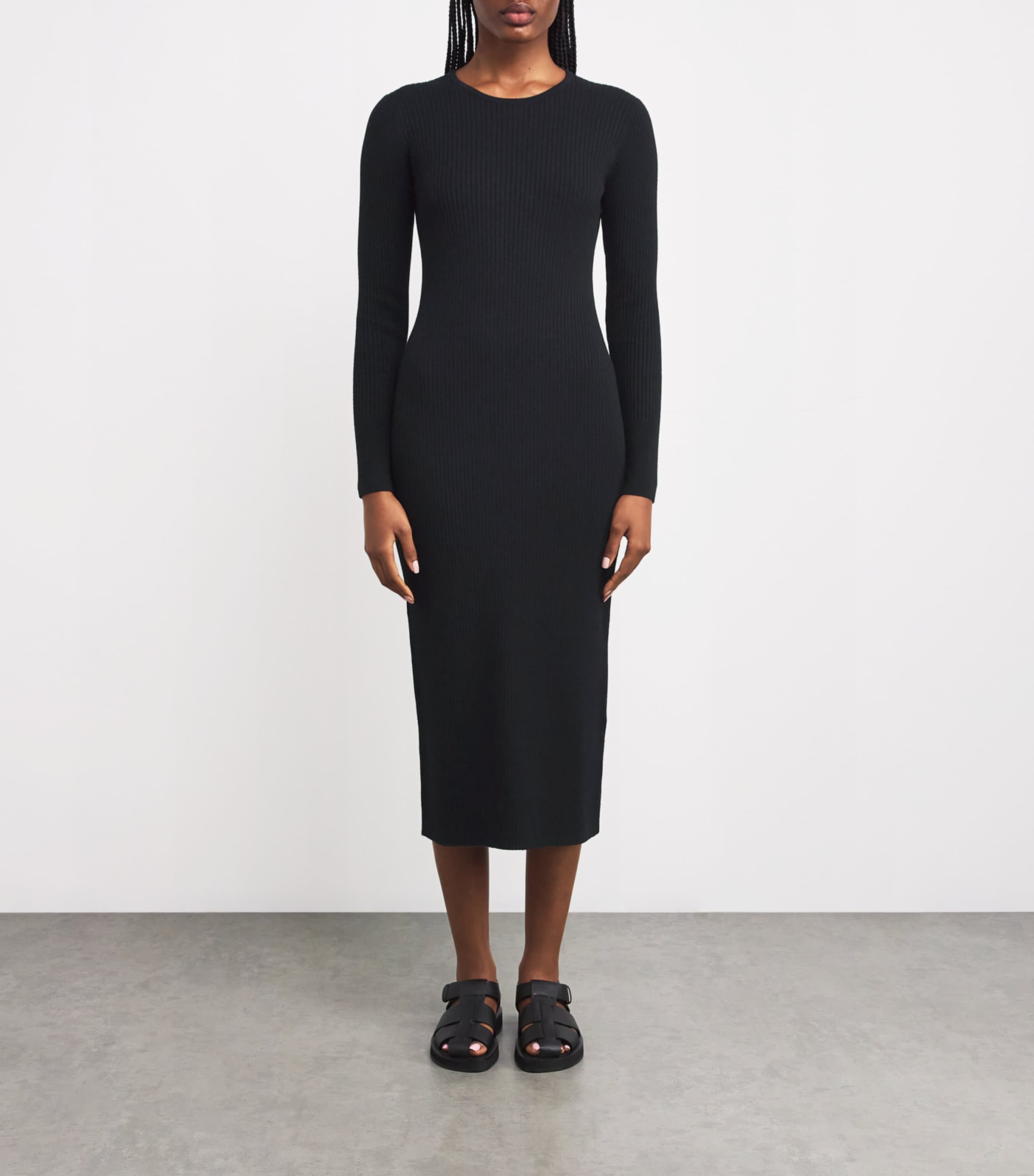 Ribbed Knitted Midi Dress BLACK Image 3