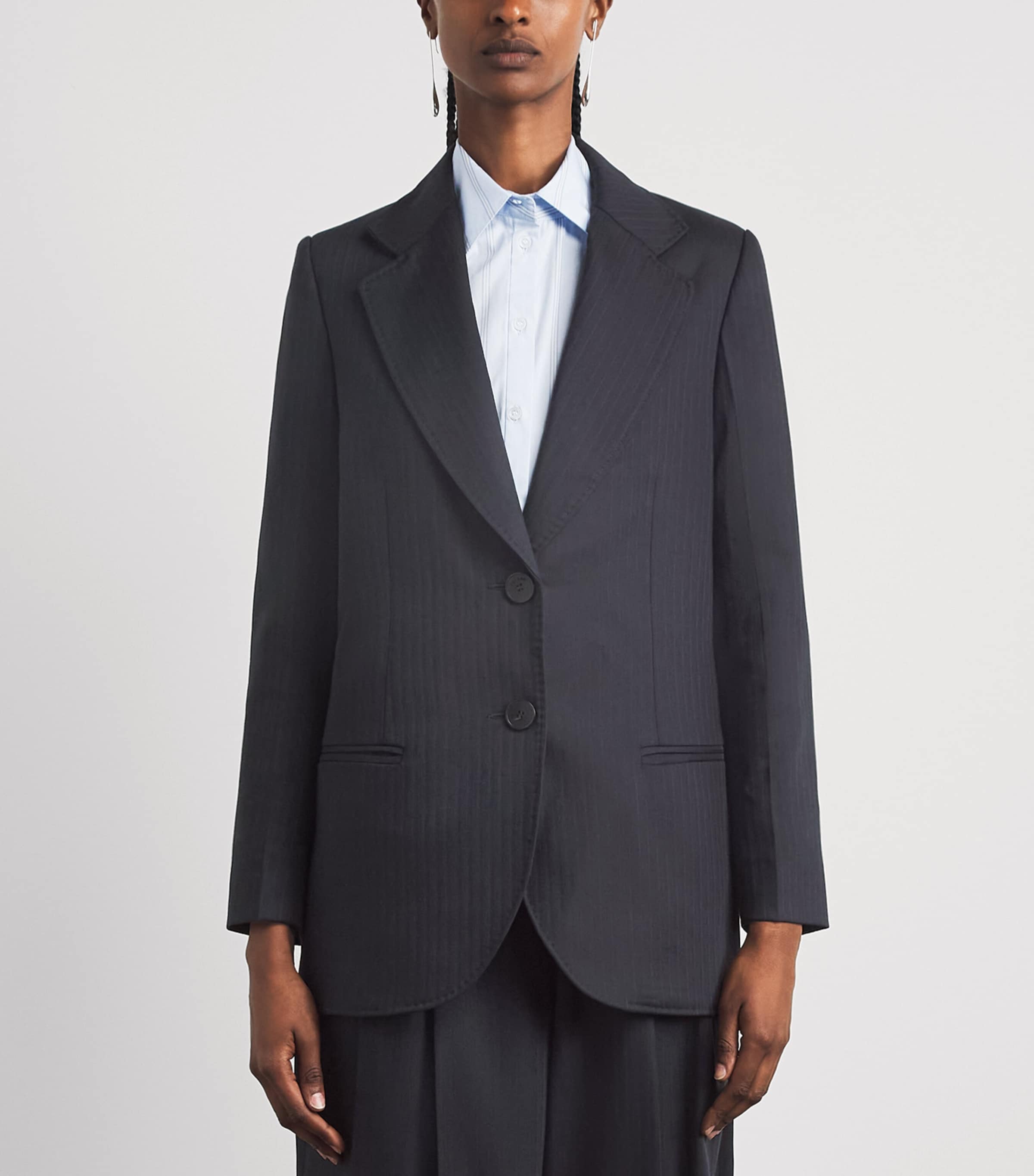Sandro Paris Womens Wool-Blend Stripe Slim Blazer Navy Blue Image 4