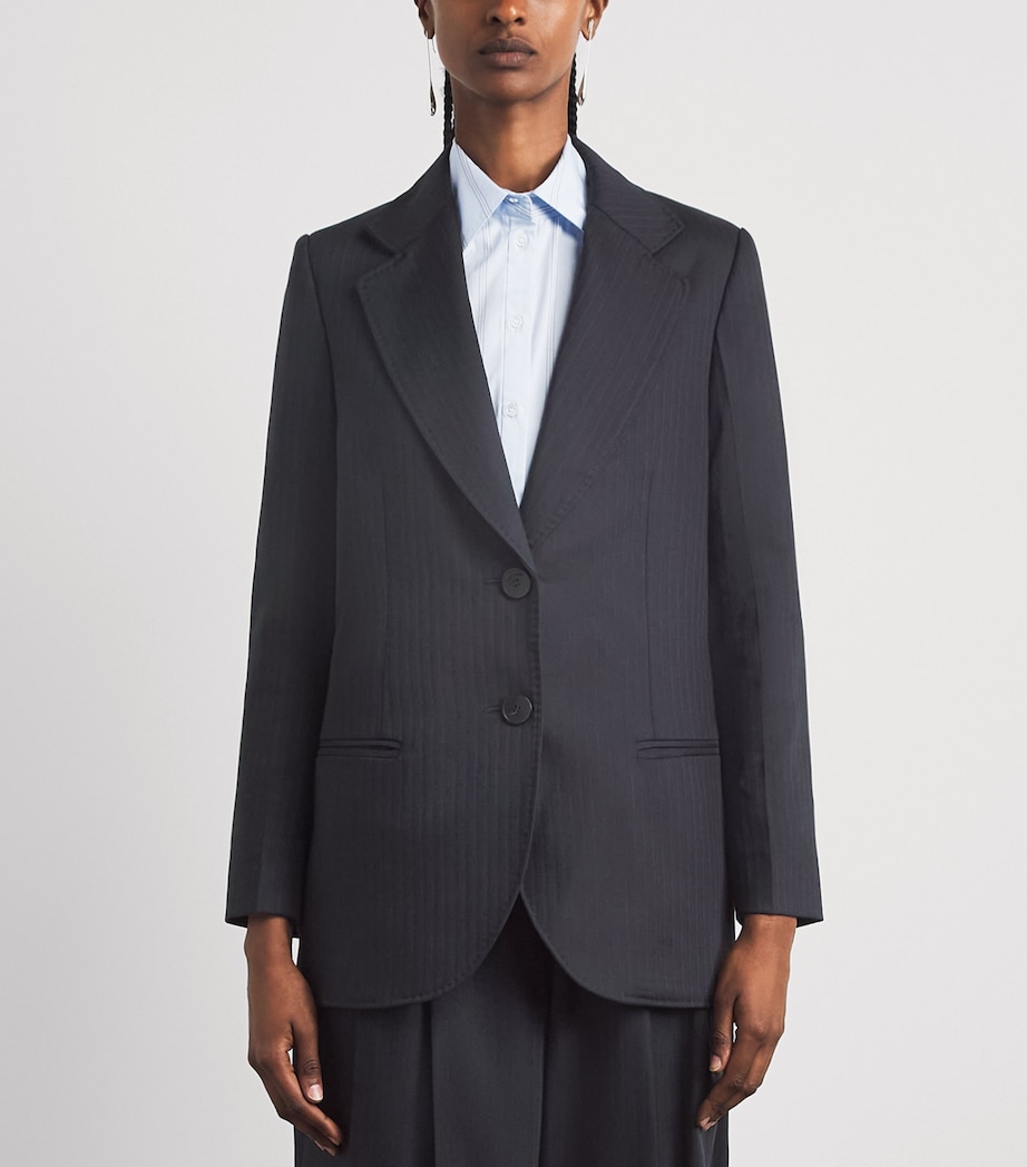 Sandro Paris Womens Wool-Blend Stripe Slim Blazer Navy Blue Image 4