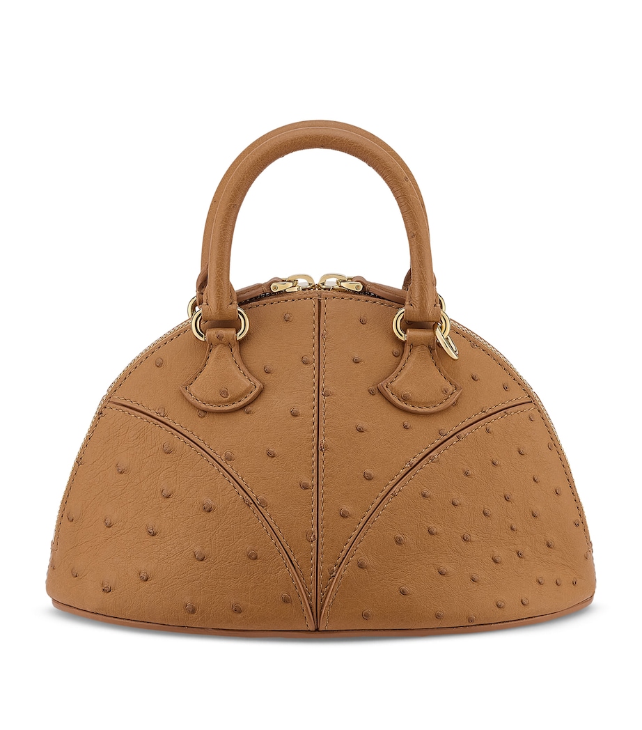 Ostrich Leather Marquise Top-Handle Bag BROWN Image 1