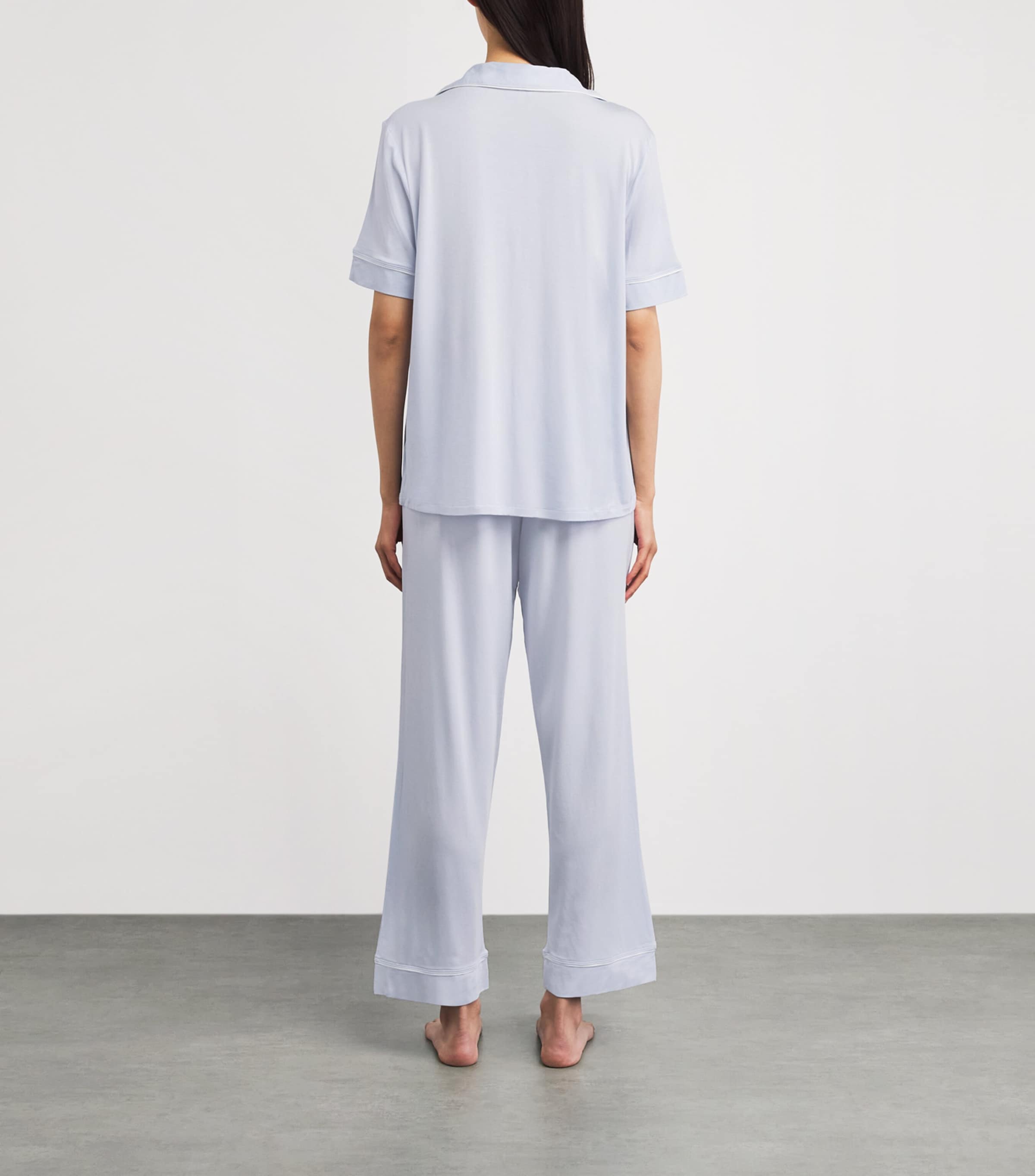 Eberjey Womens Short-Sleeve Gisele Pyjama Set Ice Blue/ivory Image 4