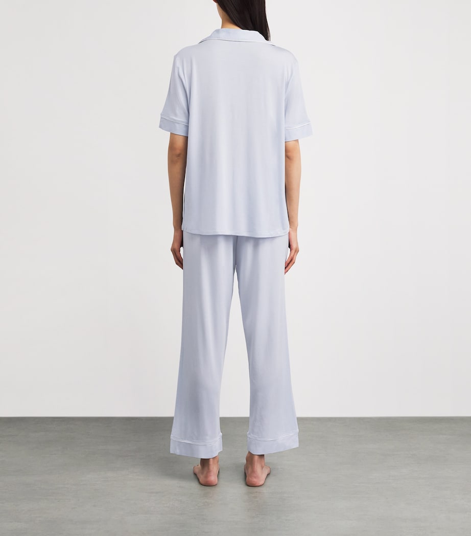 Eberjey Womens Short-Sleeve Gisele Pyjama Set Ice Blue/ivory Image 4