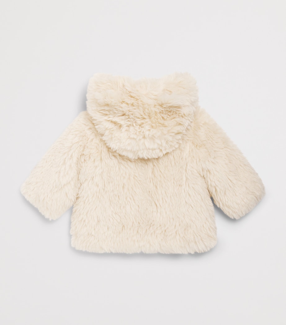 Emporio Armani Kids Faux Fur Hooded Coat (6-36 Months) White Sand Image 2