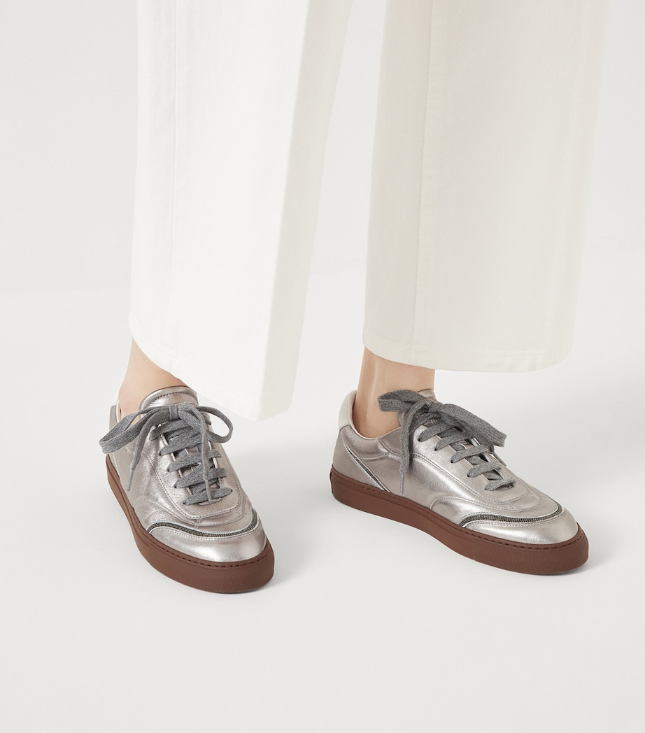 Leather Lamé Monili-Trim Sneakers C9105 Image 2
