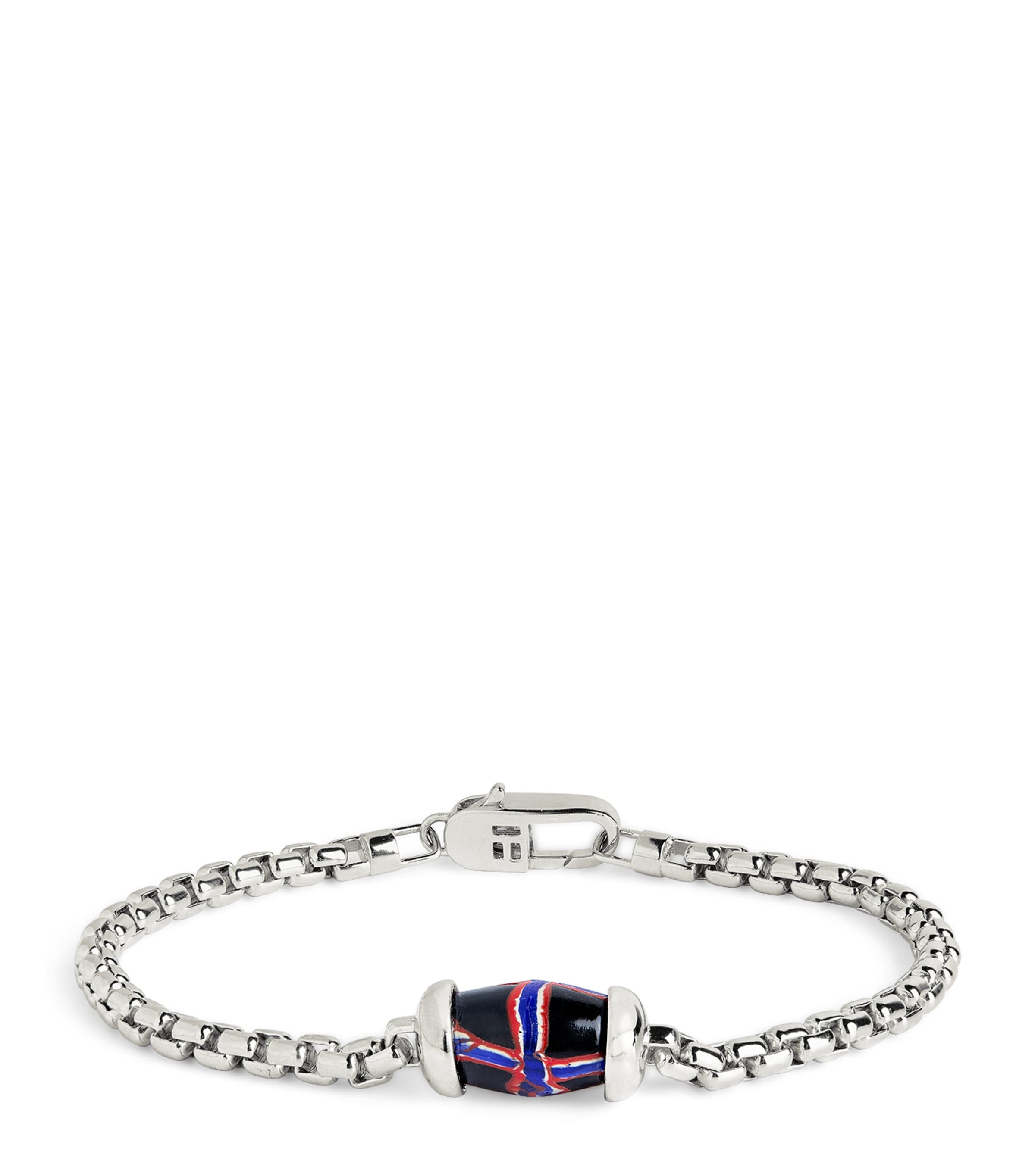 Tateossian Sterling Silver French Cross Chain Bracelet In Black