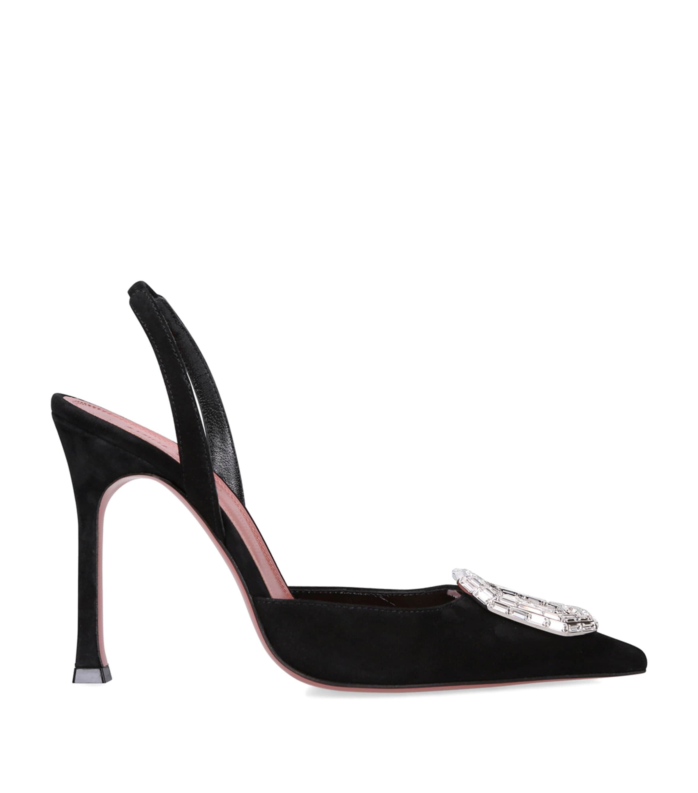 Shop Amina Muaddi Suede Camelia Slingback Pumps 105 In Black